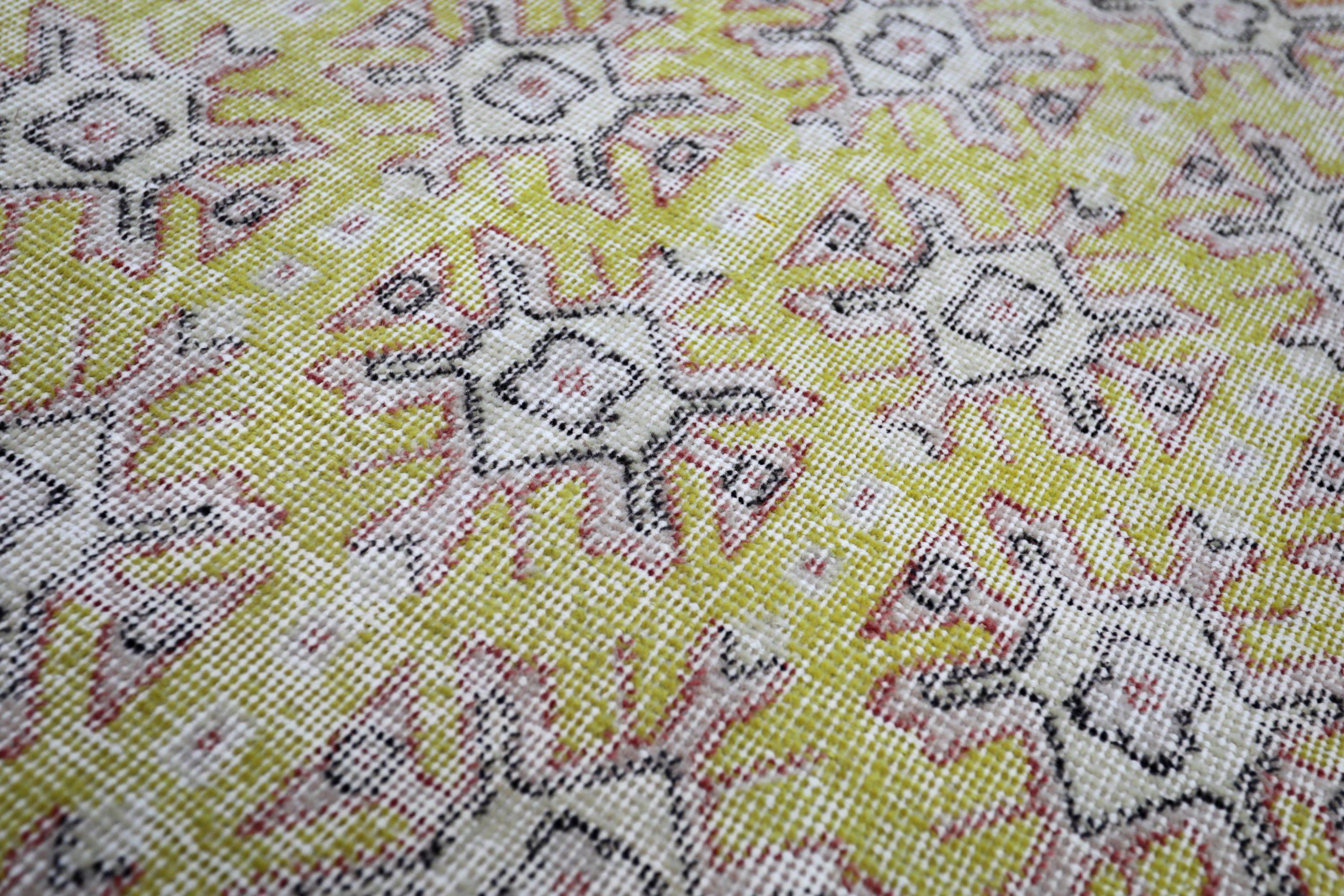 Turco Tappeto Runner Turkey Anatoly - Lana Avorio Design Giallo - 93265 in vendita