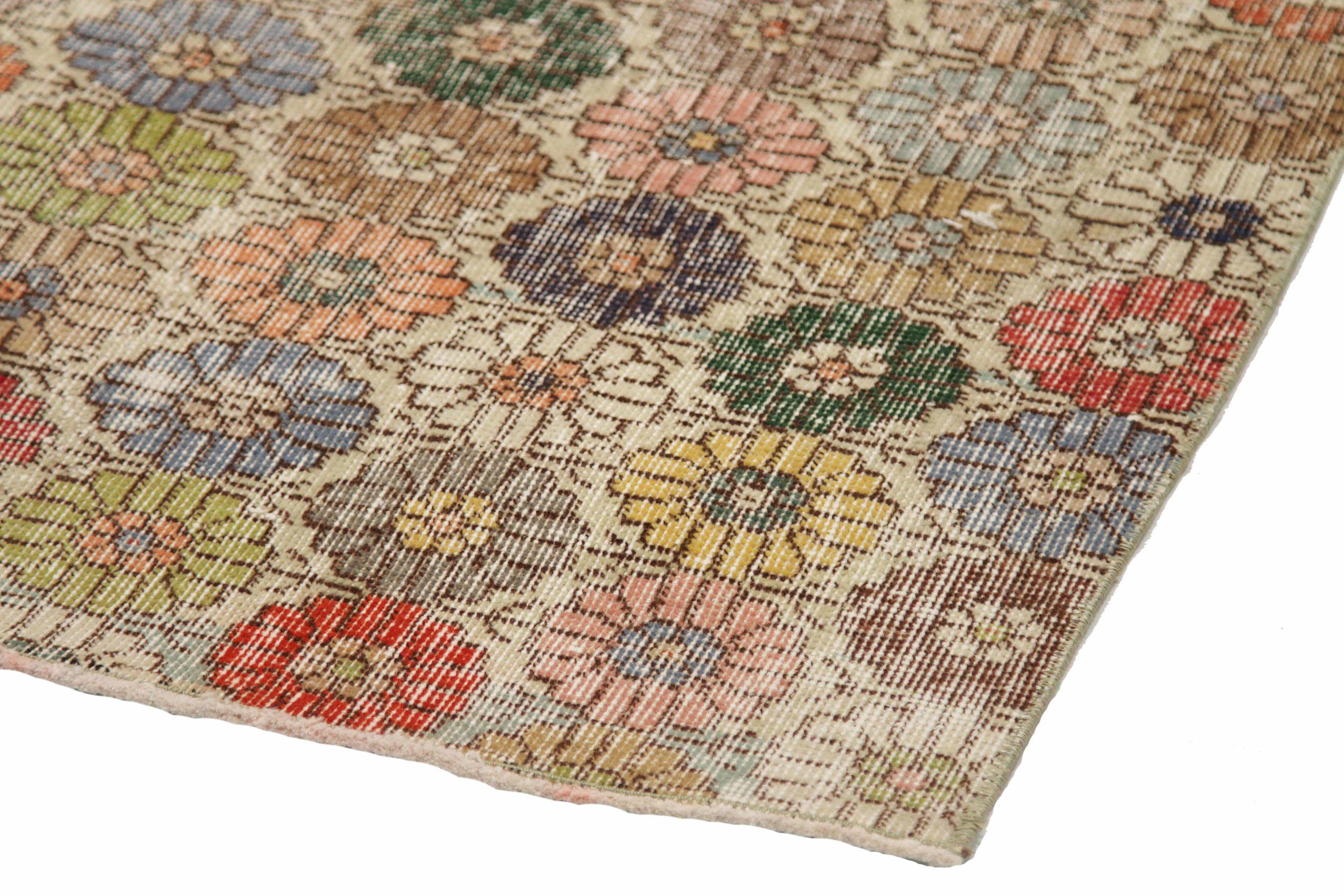 20th Century Turkey Anatoly Small Rug Circa 1940 - Wool Blue Green Pink Red Yellow - 92524 For Sale