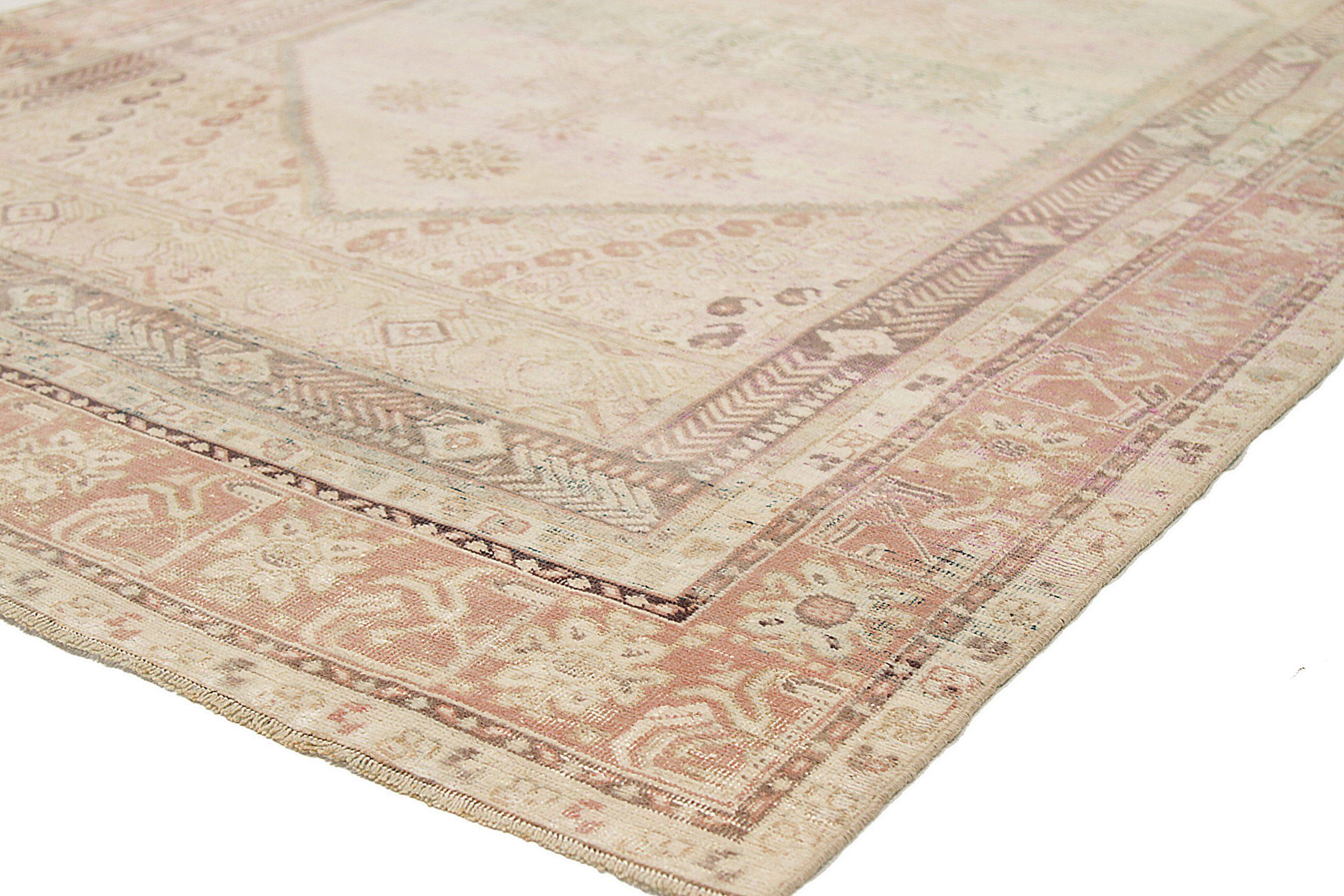 Turkey Anatoly Kleiner Teppich Circa 1940 - Wolle Elfenbein Rosa Design - 92517 (Türkisch) im Angebot
