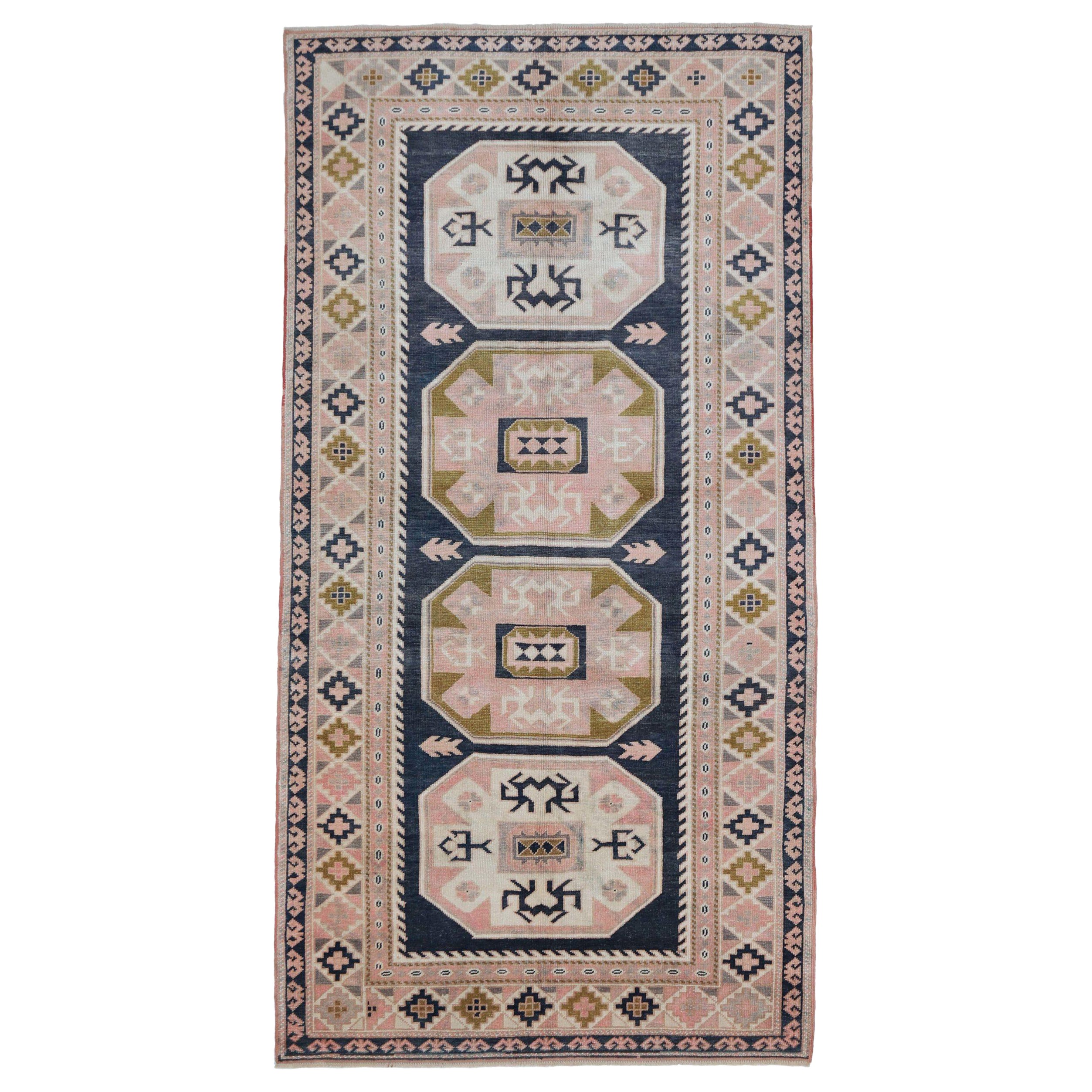 Turkey Anatoly Kleiner Teppich - Wolle Schwarz Grün Rosa Design - 93130