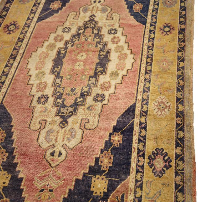 Turkish Turkey Anatoly Small Rug - Wool Black Ivory Pink Yellow - 92988 For Sale
