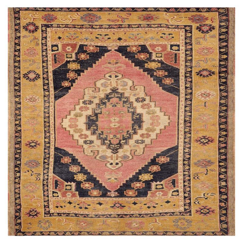 Turkey Anatoly Small Rug - Wool Black Ivory Pink Yellow - 92988 For Sale