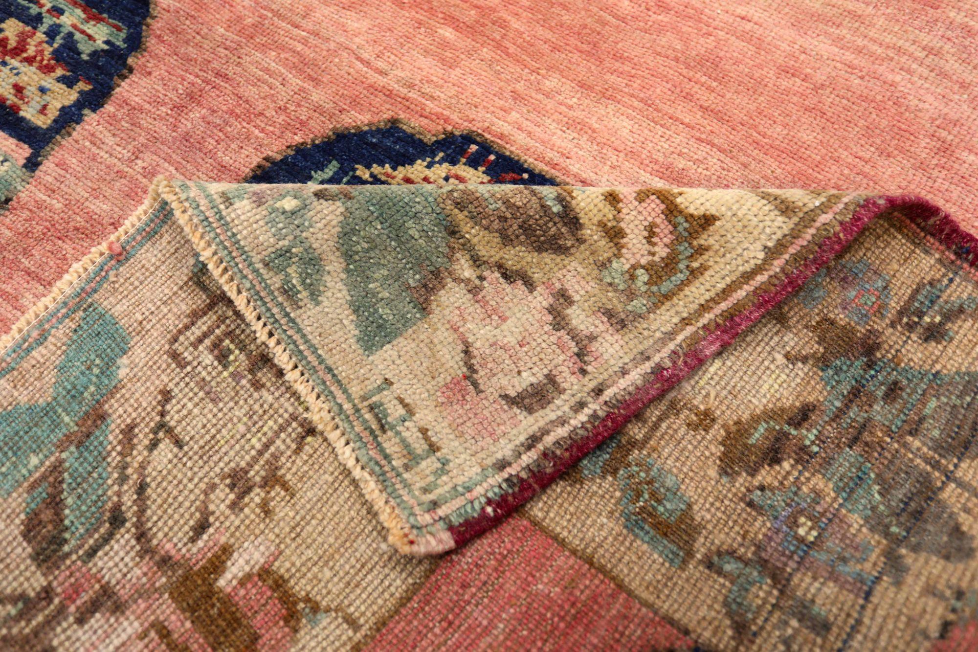 20ième siècle Tapis de Turquie Anatoly Small - Laine Noir Rose Rouge Jaune Design - 93185 en vente