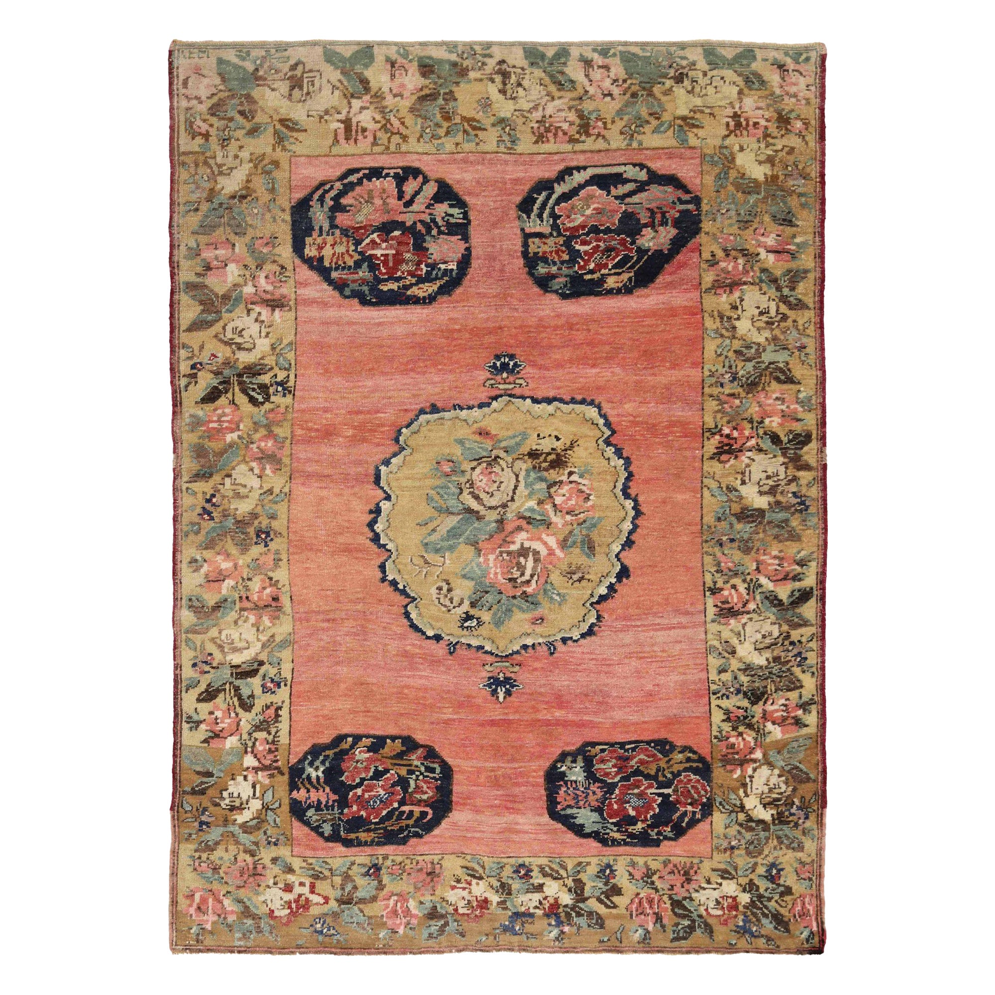 Turkey Anatoly Small Rug - Wool Black Pink Red Yellow Design - 93185