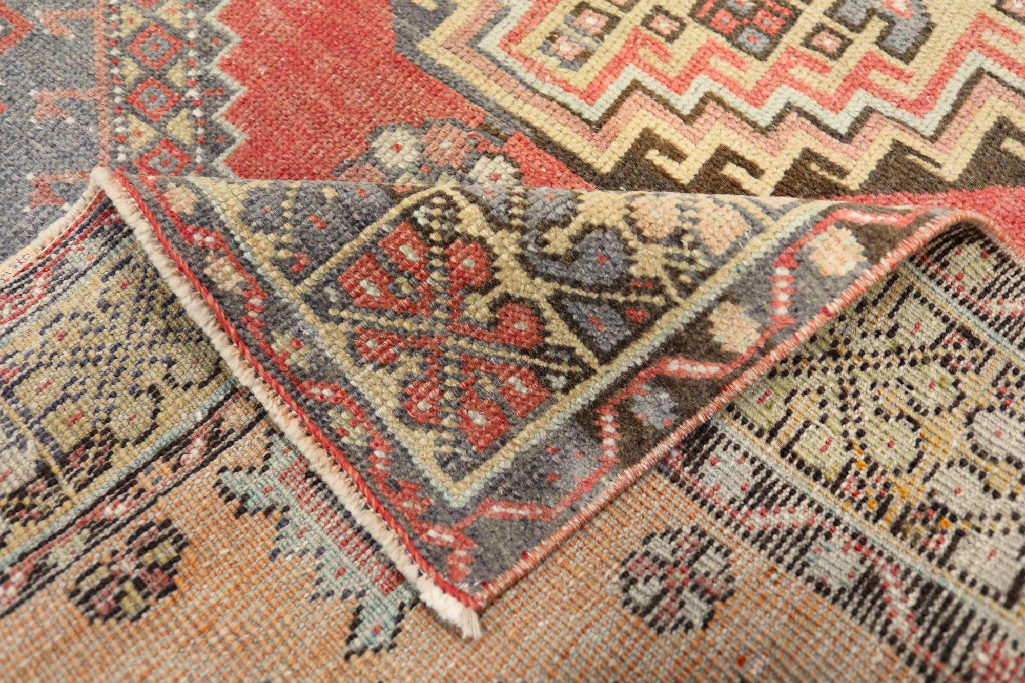 Türkei Anatoly Small Rug - Wolle Blau Braun Elfenbein Rot Design - 93177 (20. Jahrhundert) im Angebot