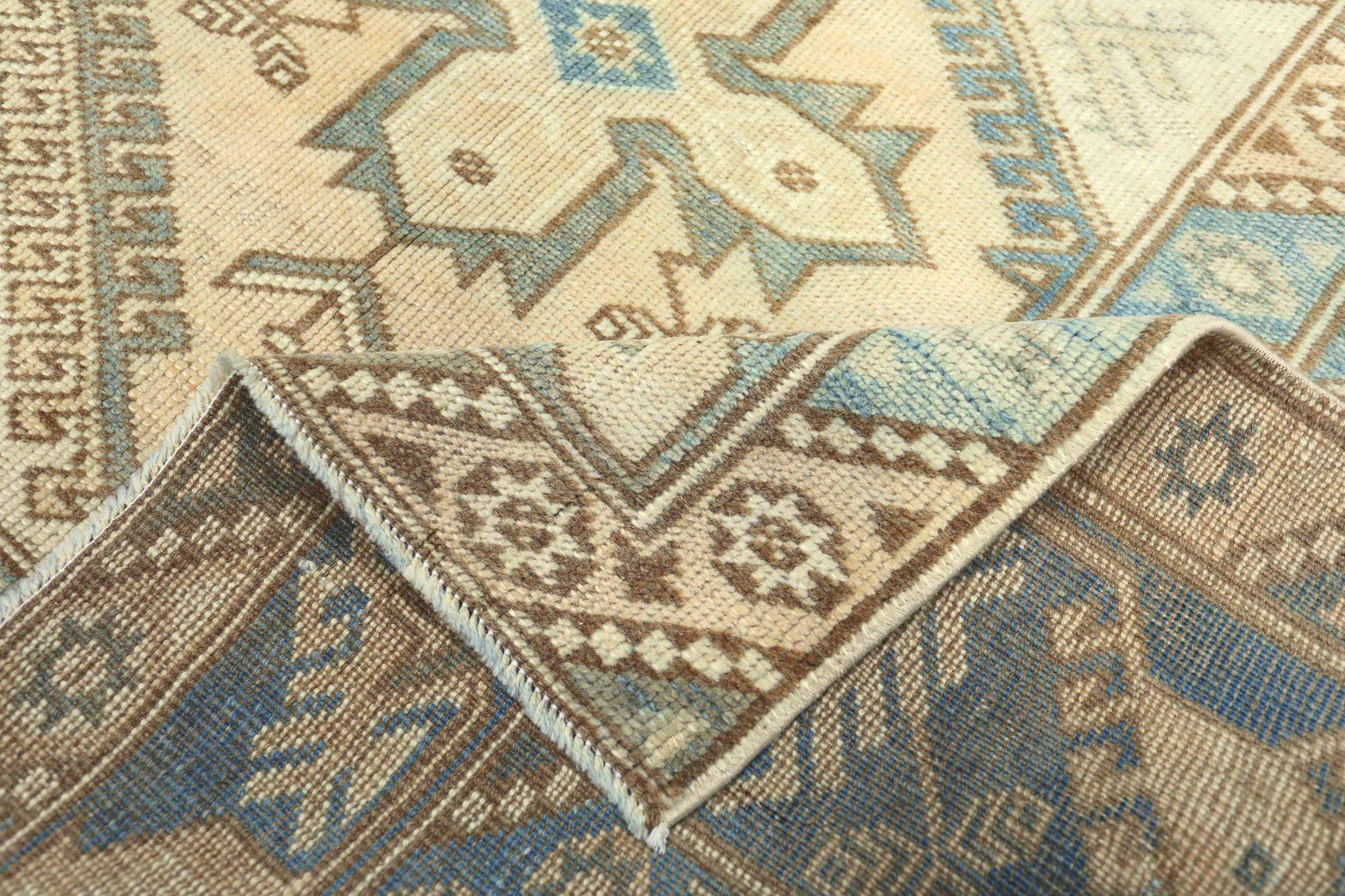 20ième siècle Petit tapis turc Anatoly - Motif bleu ivoire en laine - 93166 en vente