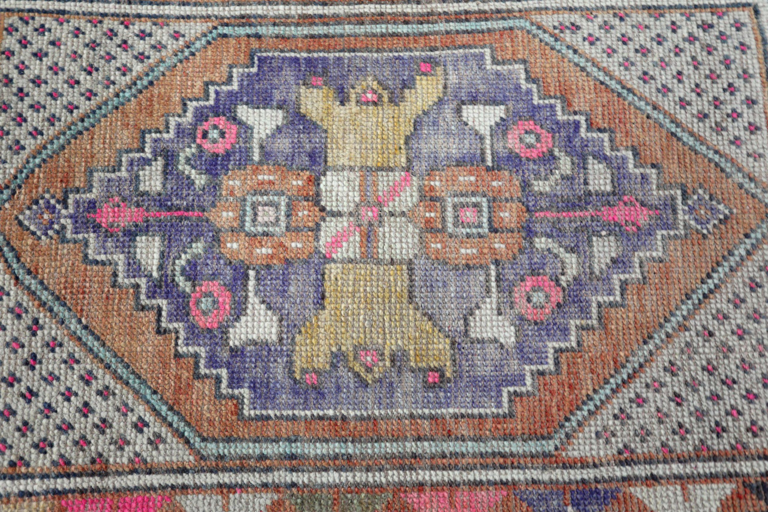 XX secolo Tappeto Turkey Anatoly Small - Lana Blu Avorio Arancione Rosa Giallo - 93244 in vendita