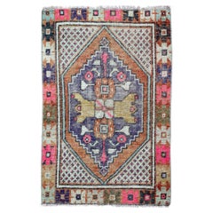 Türkei Anatoly Kleiner Teppich - Wolle Blau Elfenbein Orange Rosa Gelb - 93244