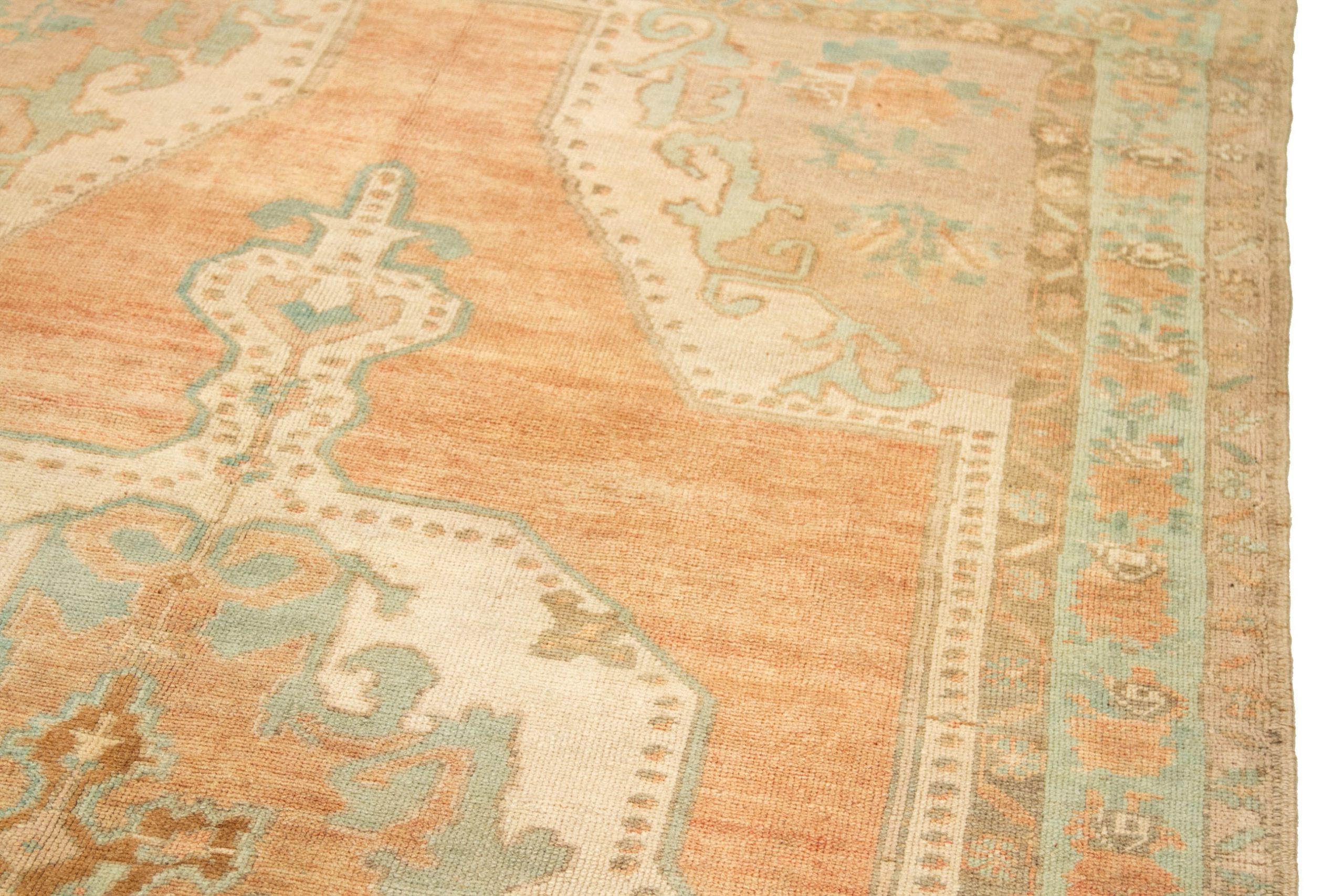 Türkischer Anatoly Kleiner Teppich - Wolle Blau Elfenbein Rosa Design - 92752 im Angebot 1