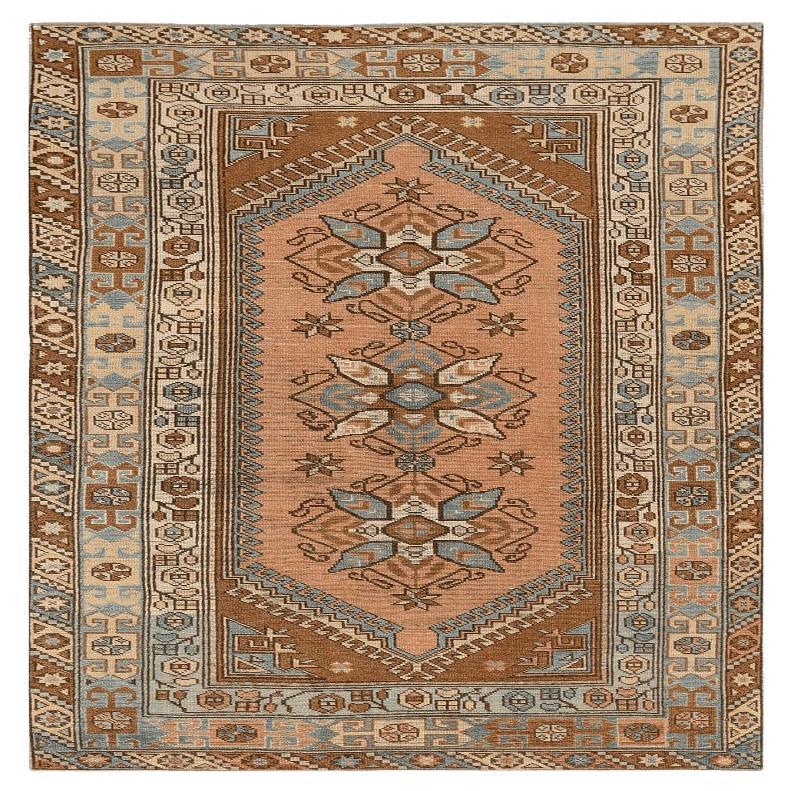Türkischer Anatoly Kleiner Teppich - Wolle Blau Elfenbein Rosa Design - 92980