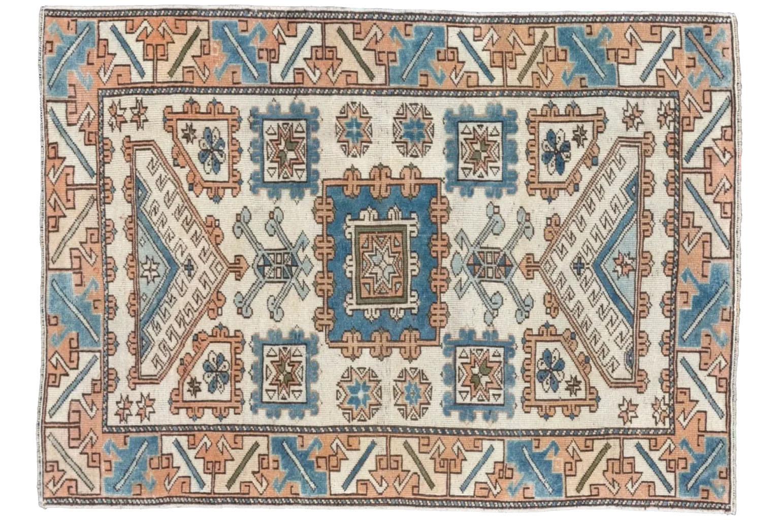 Tribal Turkey Anatoly Small Rug - Wool Blue Ivory Pink Design For Sale