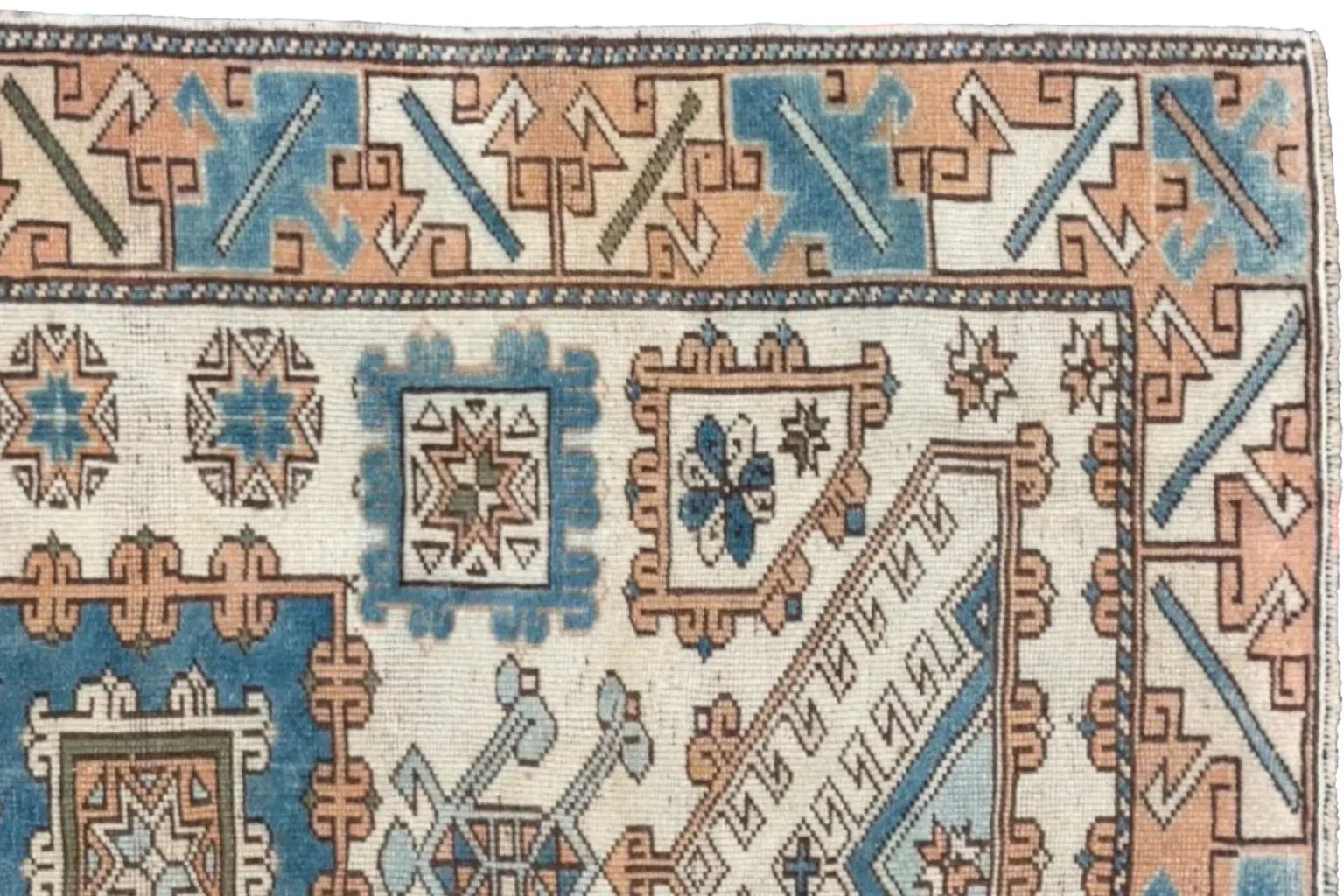 Turkey Anatoly Small Rug - Wool Blue Ivory Pink Design For Sale 1