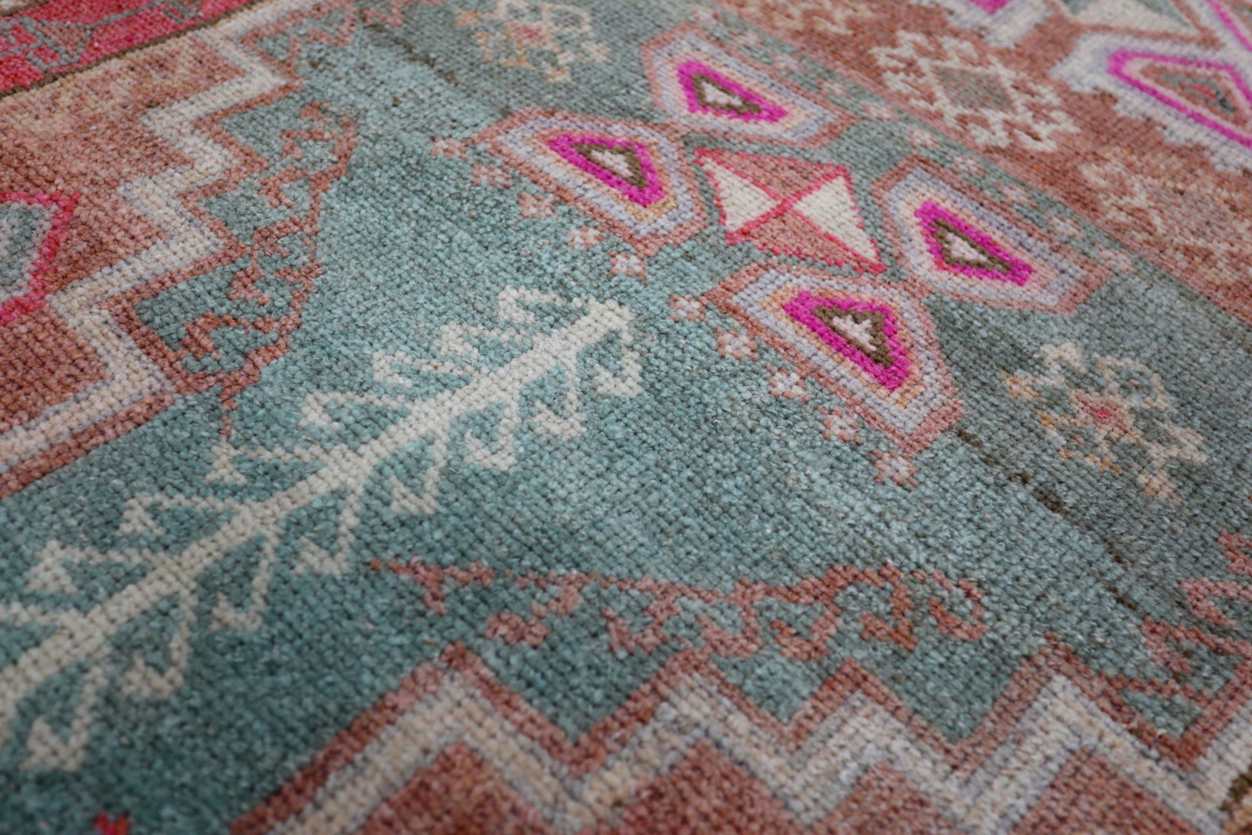 Turkish Turkey Anatoly Small Rug - Wool Blue Ivory Pink Red Design - 93224 For Sale