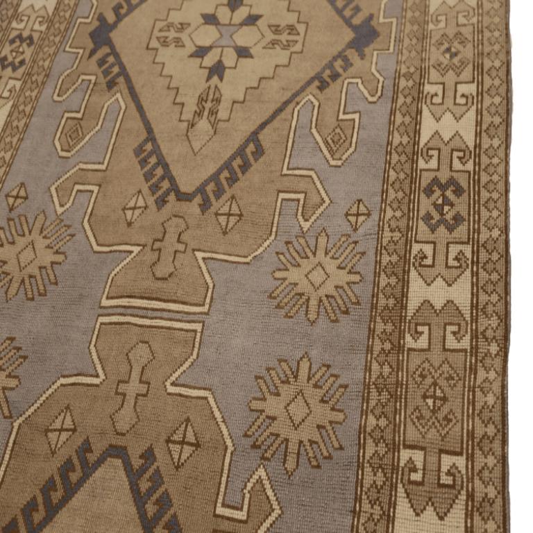 Turkey Anatoly Kleiner Teppich - Wolle Blau Elfenbein Purpel Taupe - 92927 (20. Jahrhundert) im Angebot