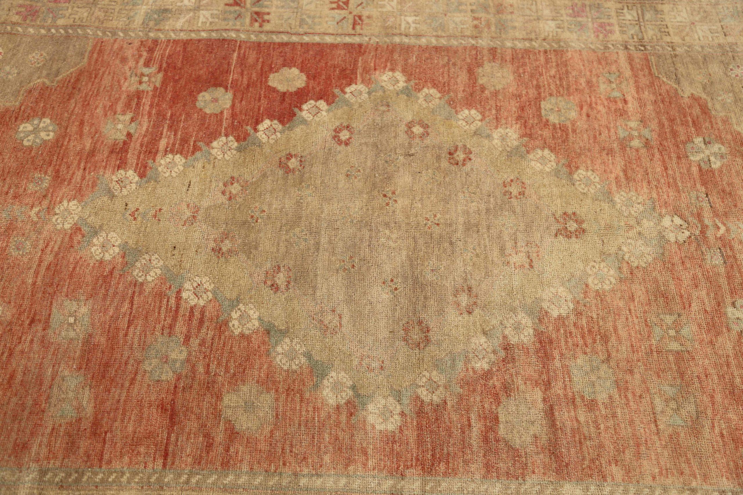 Türkischer Anatoly Kleiner Teppich - Wolle Blau Elfenbein Rot Design - 92898 im Angebot 1