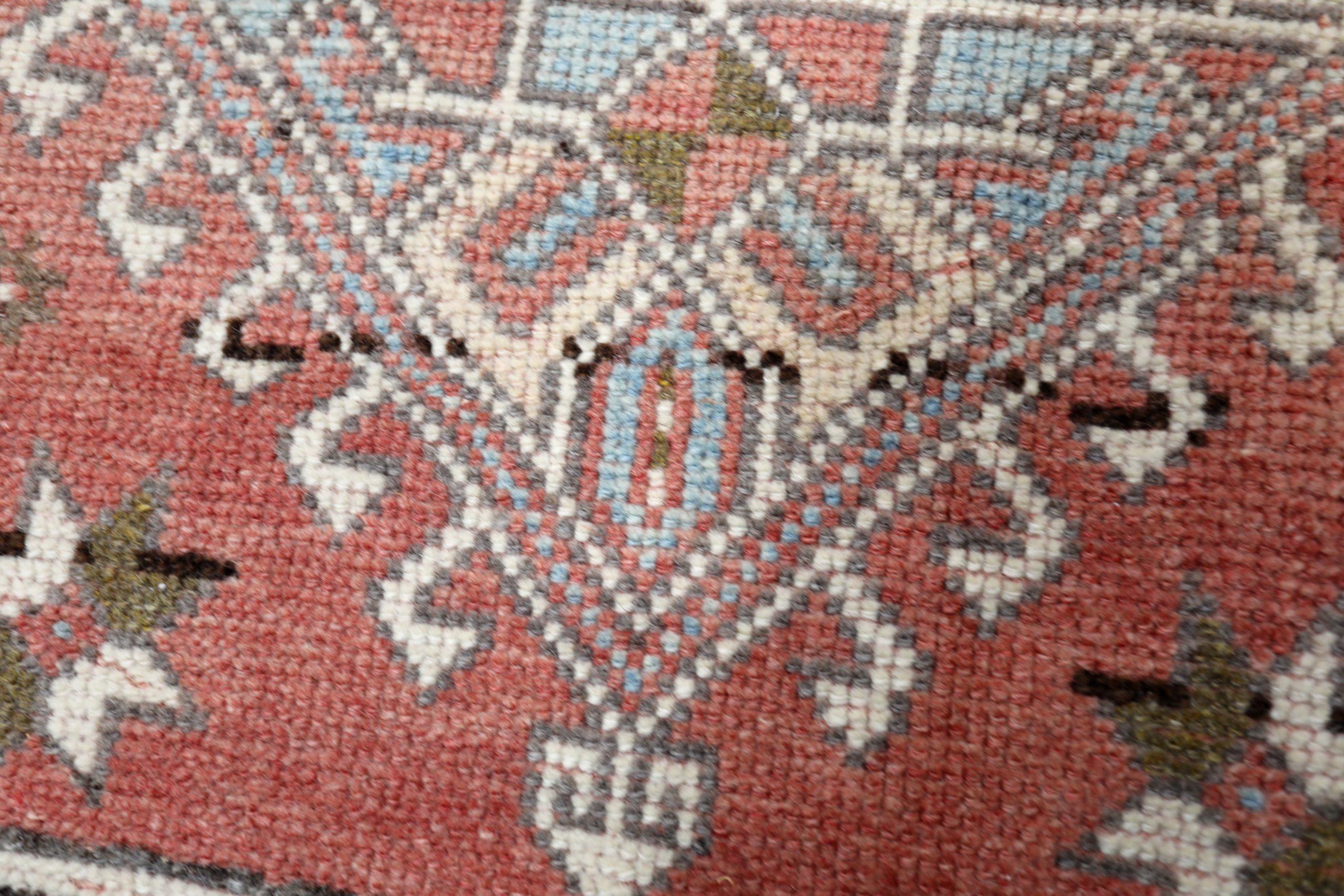 Türkischer Anatoly Kleiner Teppich - Wolle Blau Elfenbein Rot Design - 93229 (20. Jahrhundert) im Angebot