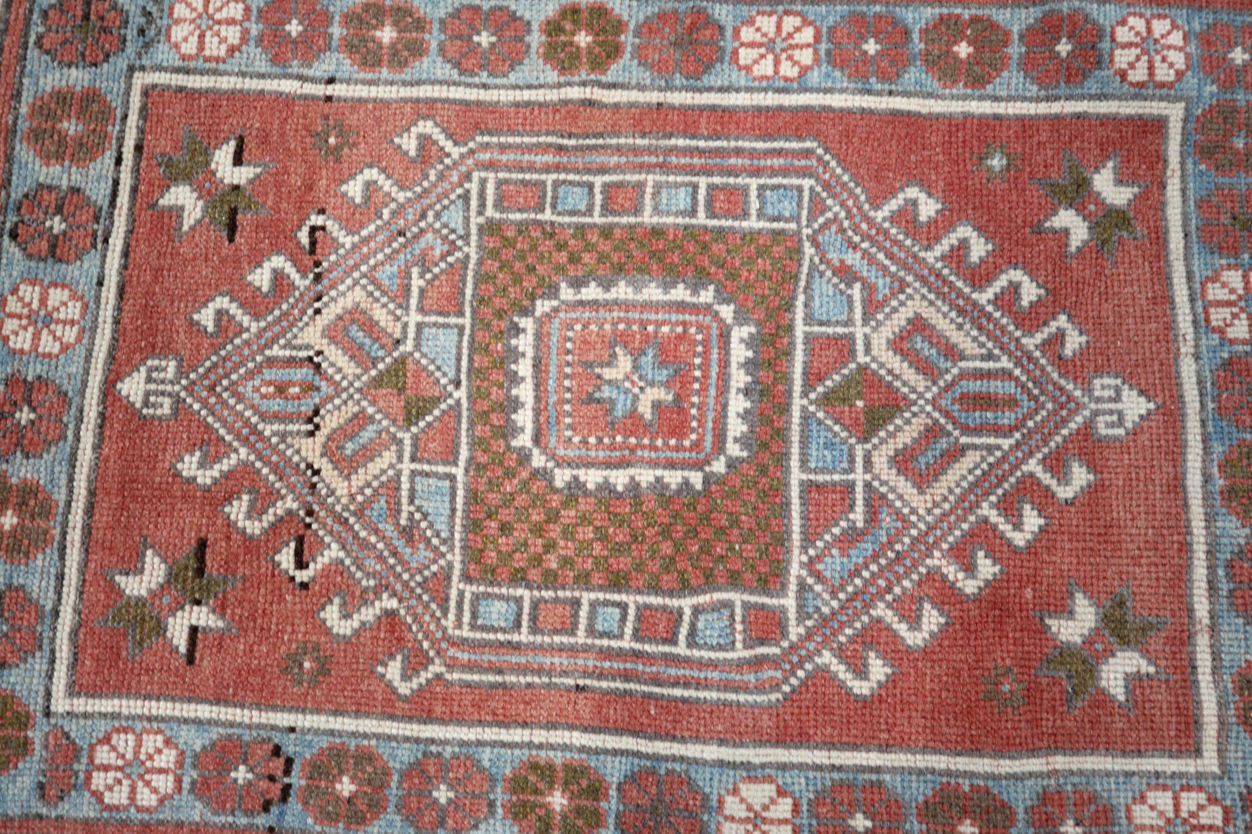 Türkischer Anatoly Kleiner Teppich - Wolle Blau Elfenbein Rot Design - 93229 im Angebot 1