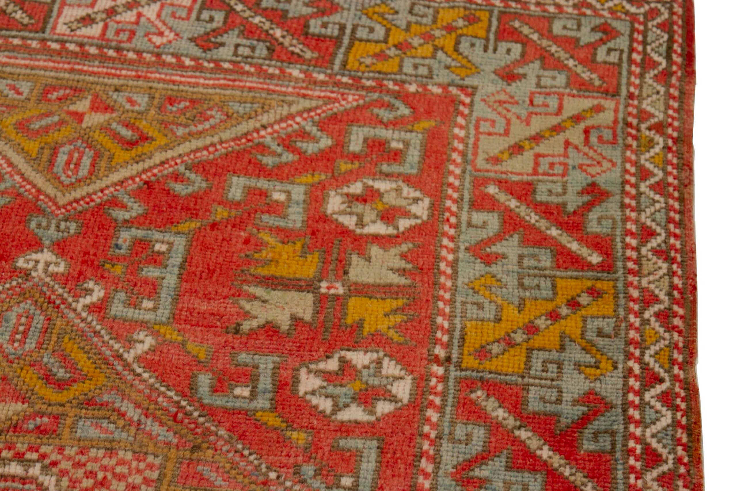 Turkish Turkey Anatoly Small Rug - Wool Blue Ivory Red Yellow Design - 92769 For Sale