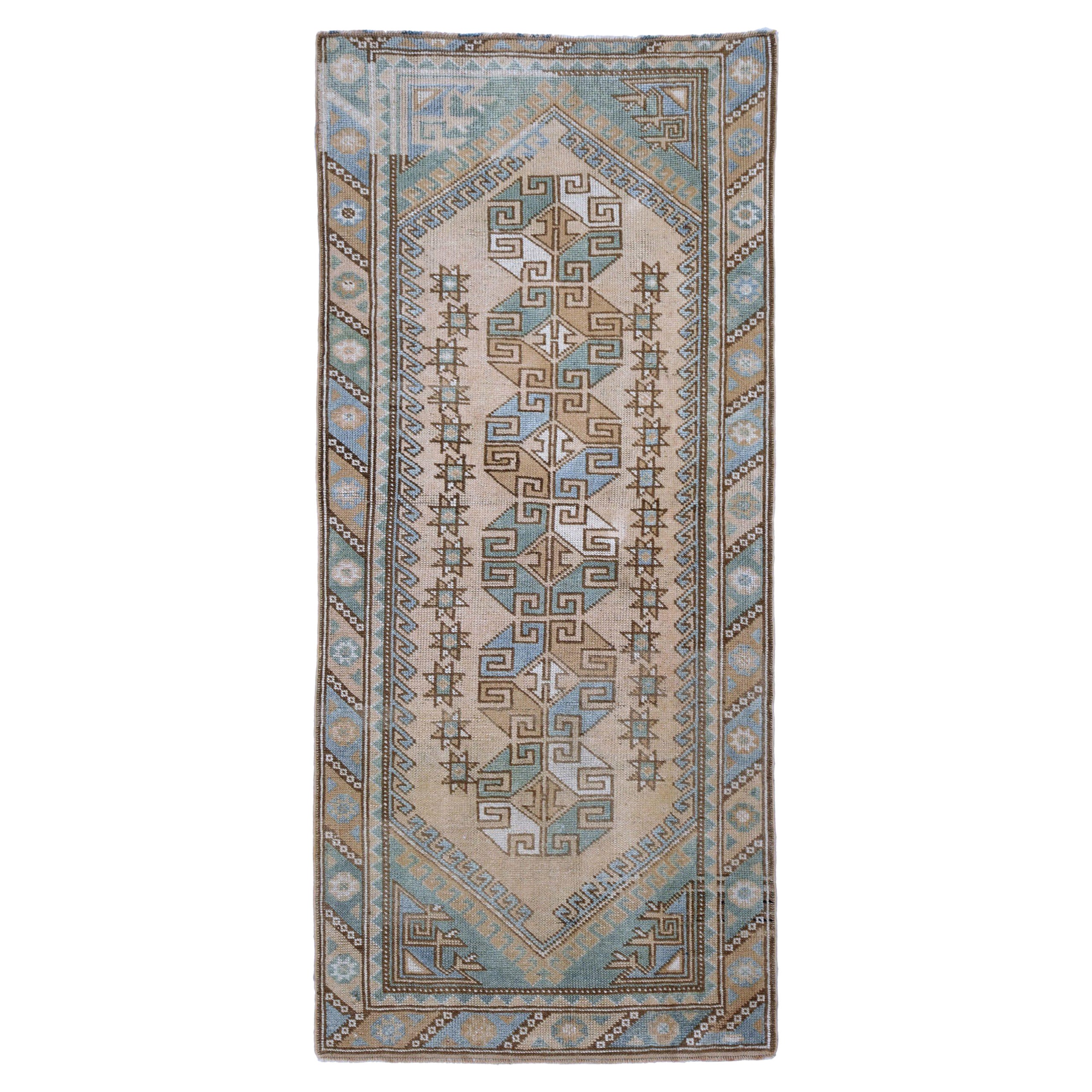 Petit tapis turc Anatoly - Motif bleu ivoire taupe - 93228
