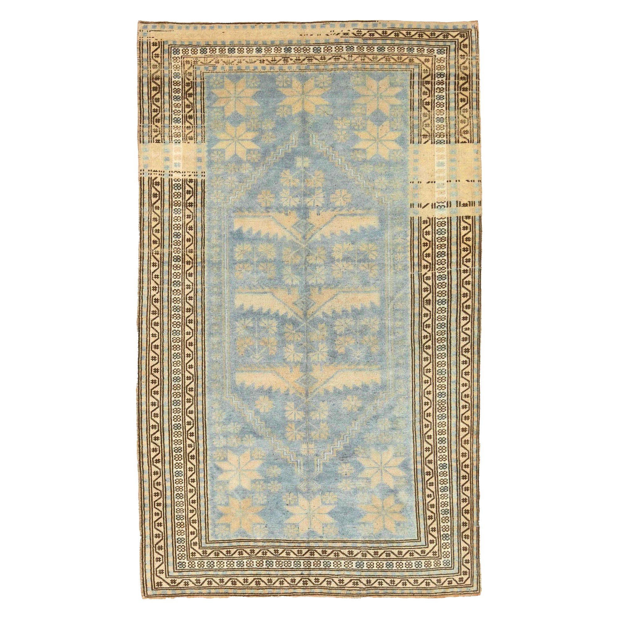 Petit tapis turc Anatoly - Design en laine bleu ivoire jaune - 93179