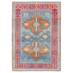 Turkey Anatoly Small Rug - Wool Blue Orange Pink Design - 93159