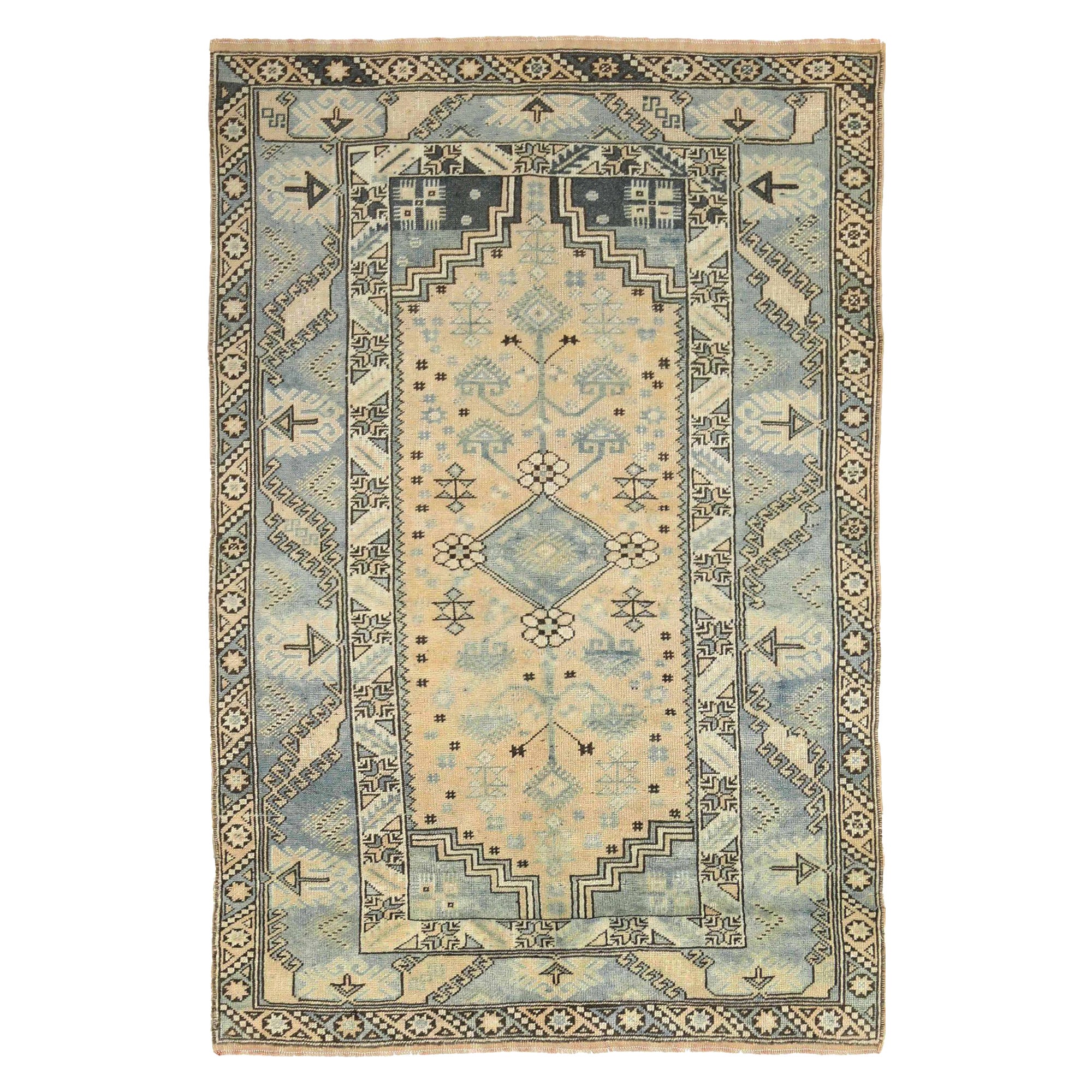Petit tapis turc Anatoly - Design en laine bleu jaune - 93178