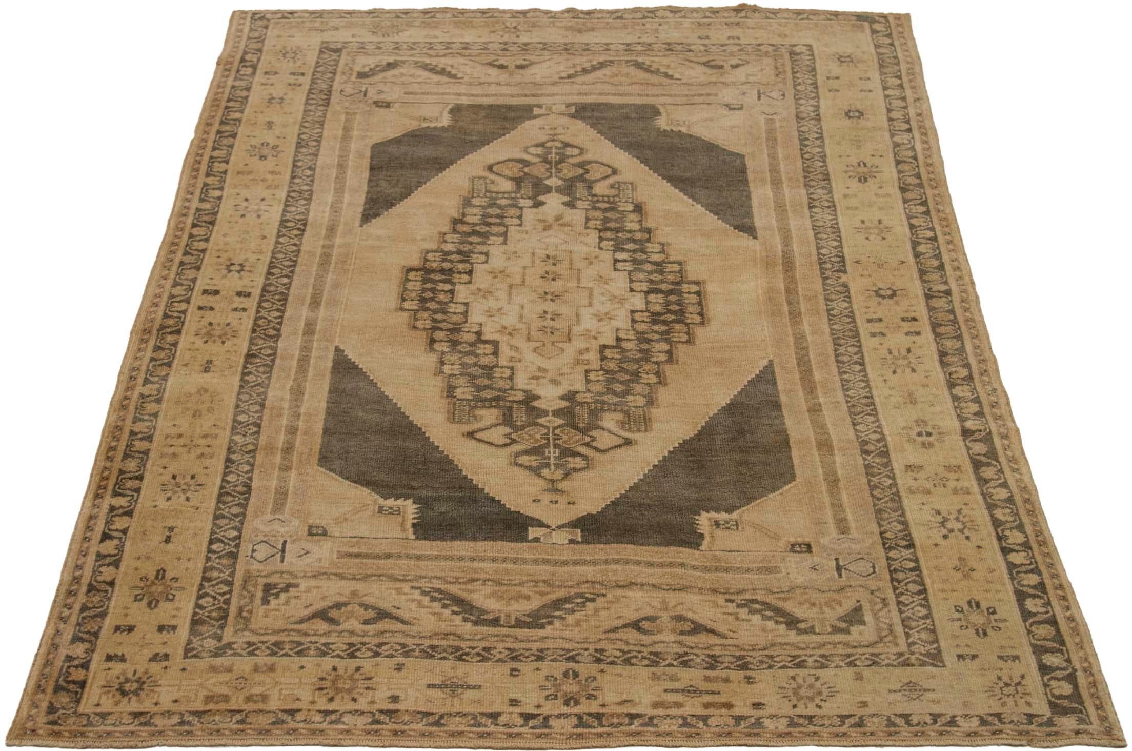 Türkei Anatoly Small Teppich - Wolle Brown Elfenbein Design - 92732 im Zustand „Hervorragend“ im Angebot in Dallas, TX