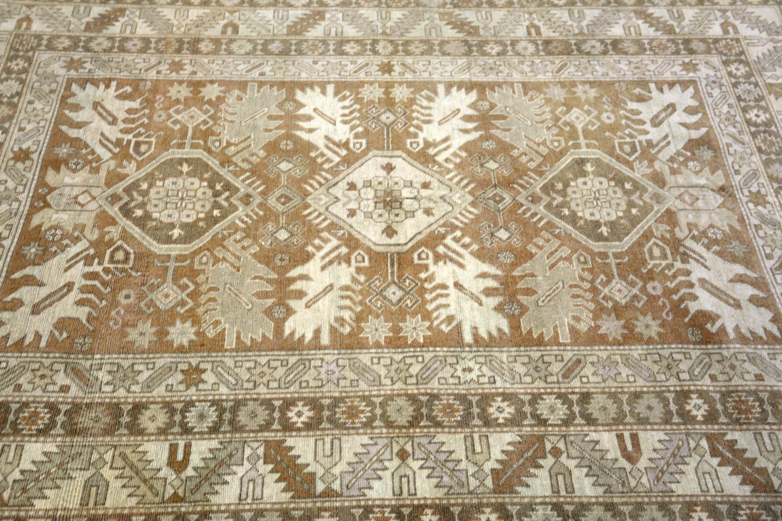 XX secolo Tappeto Turkey Anatoly Small - Lana Marrone Avorio Design - 93136 in vendita