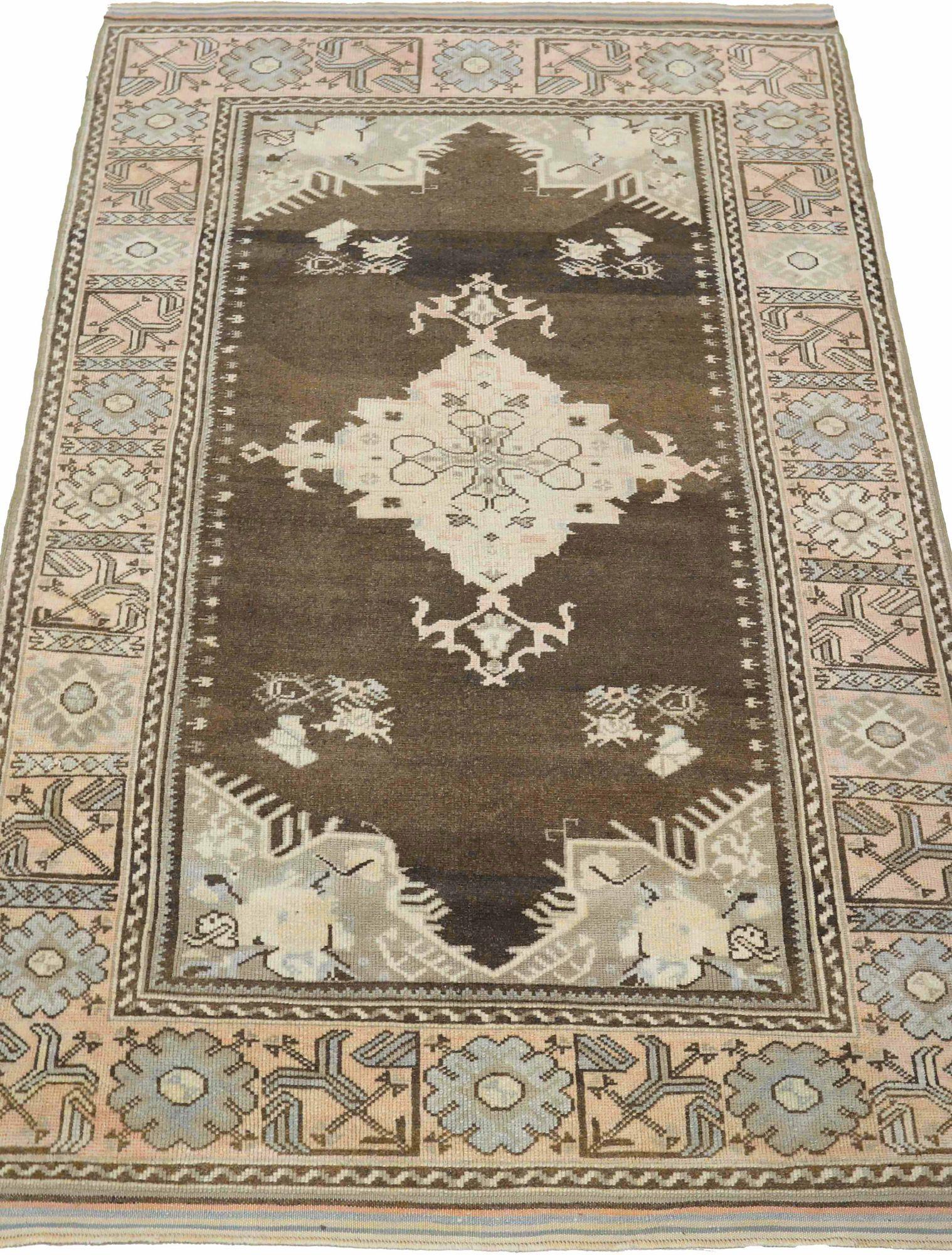 Türkei Anatoly Small Teppich - Wolle Braun Elfenbein Design - 93170 im Zustand „Hervorragend“ im Angebot in Dallas, TX