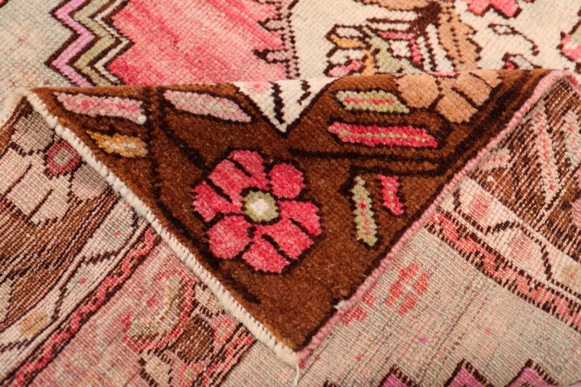 Türkei Anatoly Kleiner Teppich - Wolle Braun Elfenbein Rosa Design - 93176 (20. Jahrhundert) im Angebot