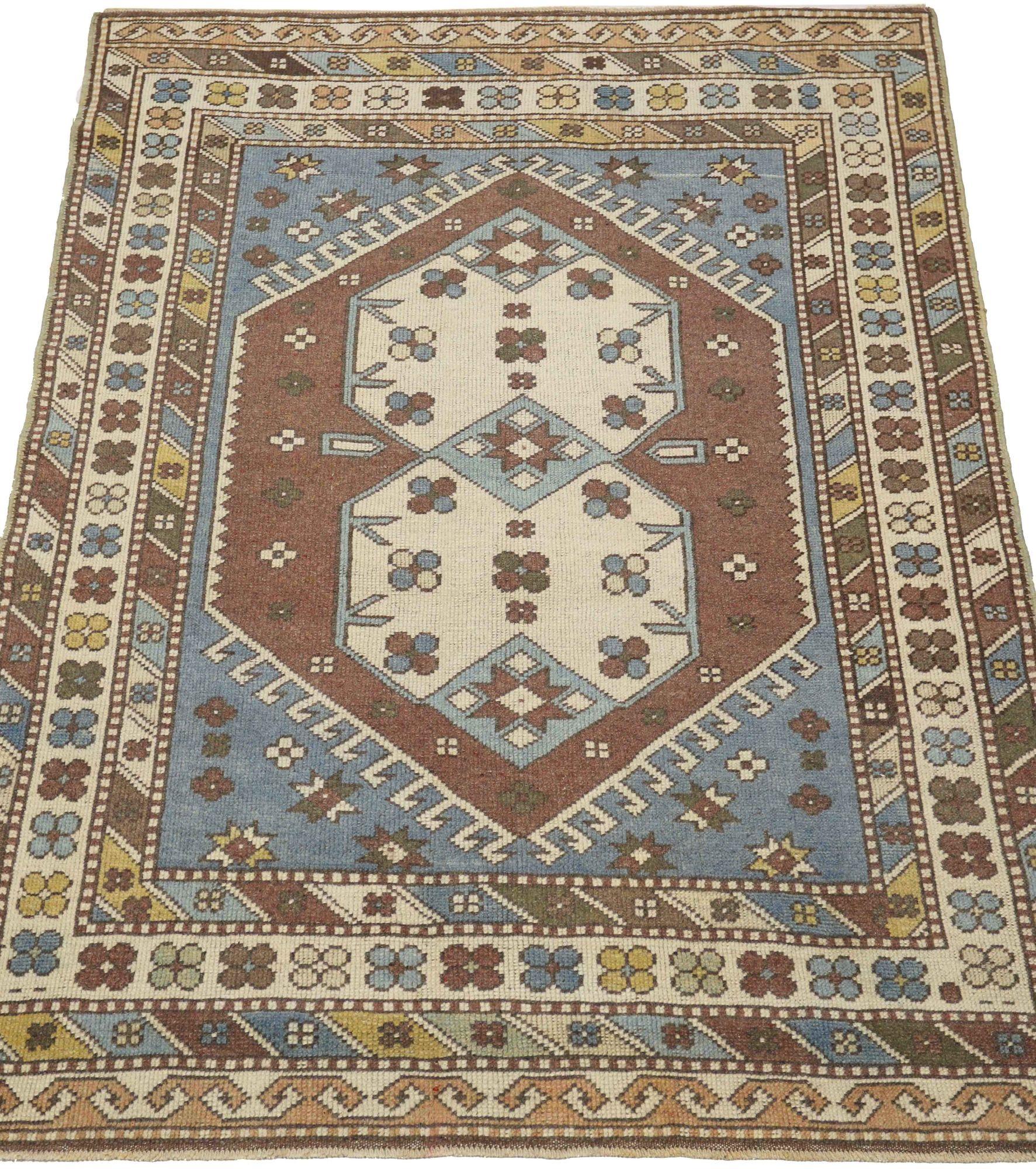 Türkei Anatoly Small Rug - Wolle Brown Elfenbein Gelb Design - 93169 im Zustand „Hervorragend“ im Angebot in Dallas, TX
