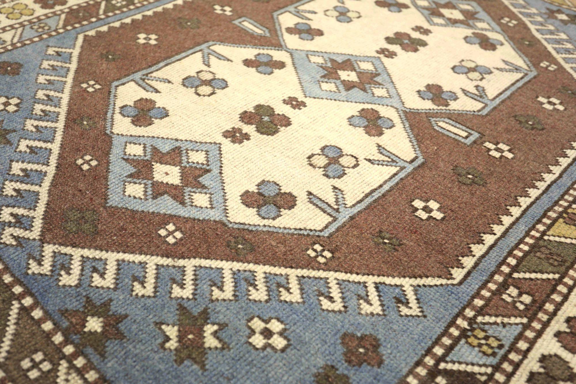 Türkei Anatoly Small Rug - Wolle Brown Elfenbein Gelb Design - 93169 (20. Jahrhundert) im Angebot