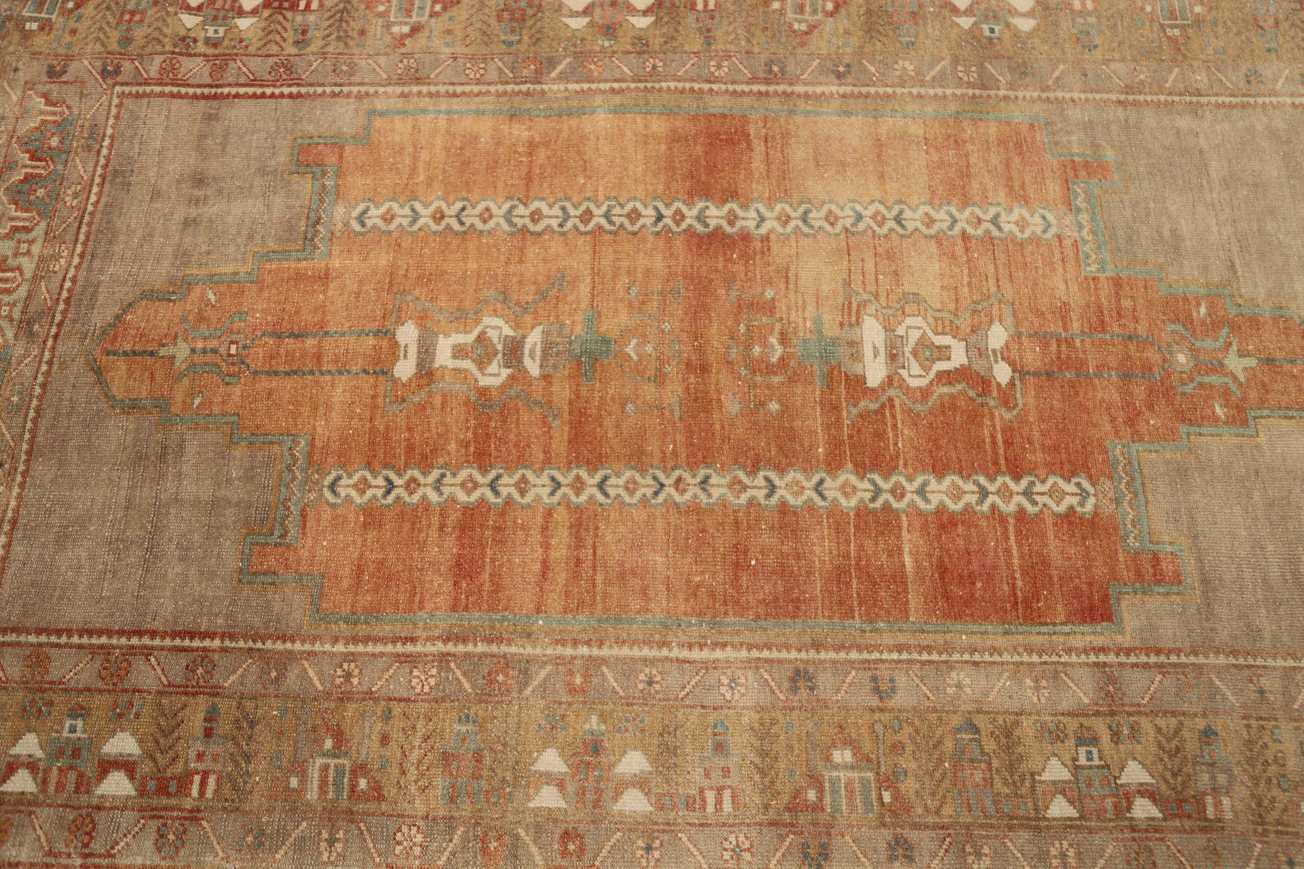 Türkei Anatoly Small Rug - Wolle Brown Orange Red Taupe Design - 92887 (20. Jahrhundert) im Angebot