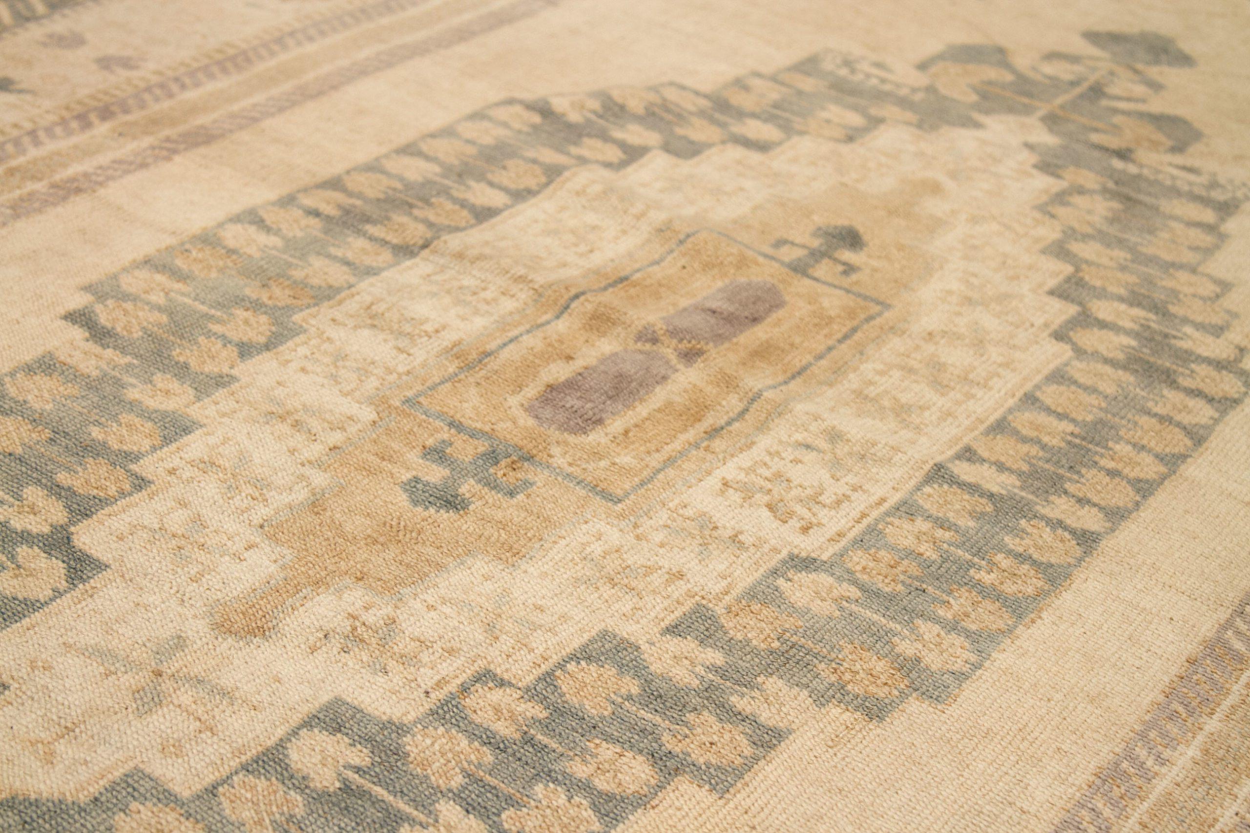 Türkischer Anatoly Kleiner Teppich - Wolle Grau Elfenbein Design - 92751 im Zustand „Hervorragend“ im Angebot in Dallas, TX