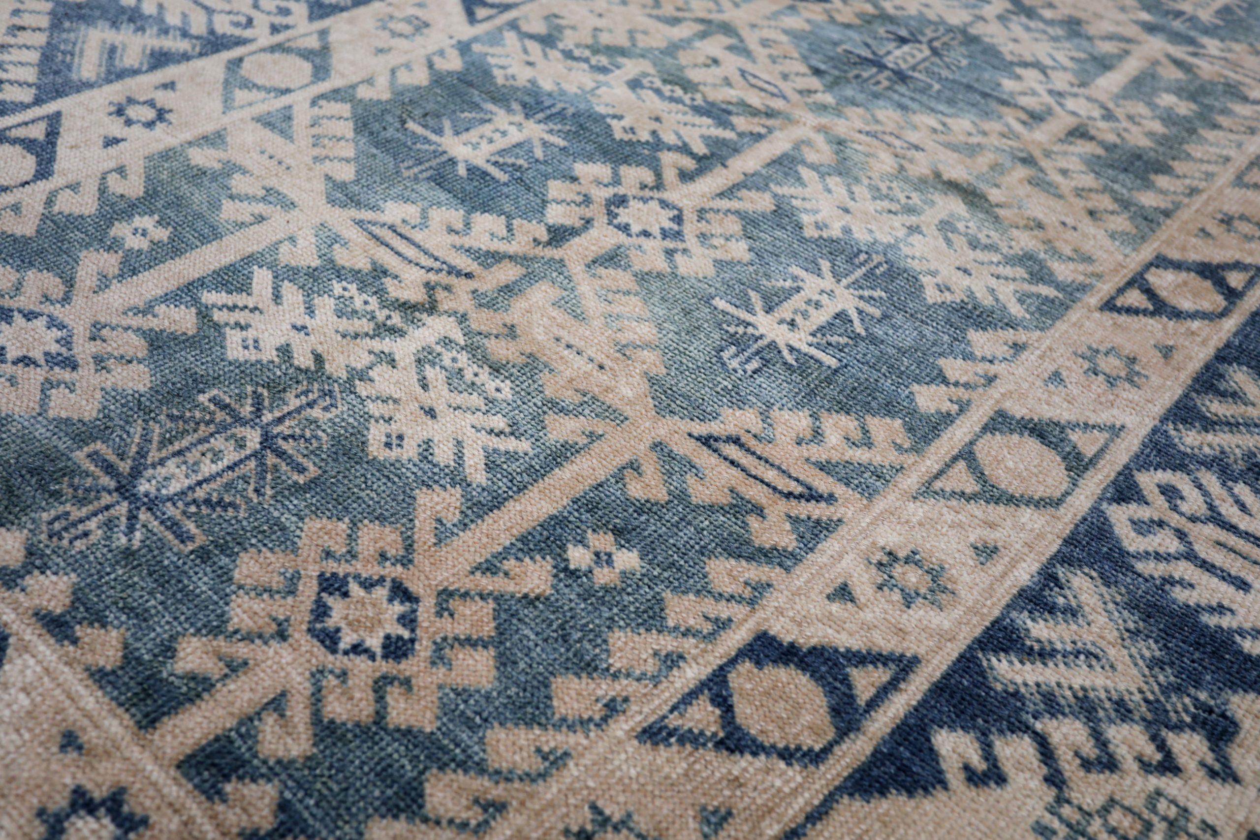 Turco Tappeto Turkey Anatoly Small - Lana Grigio Avorio Blu Navy Design - 93121 in vendita