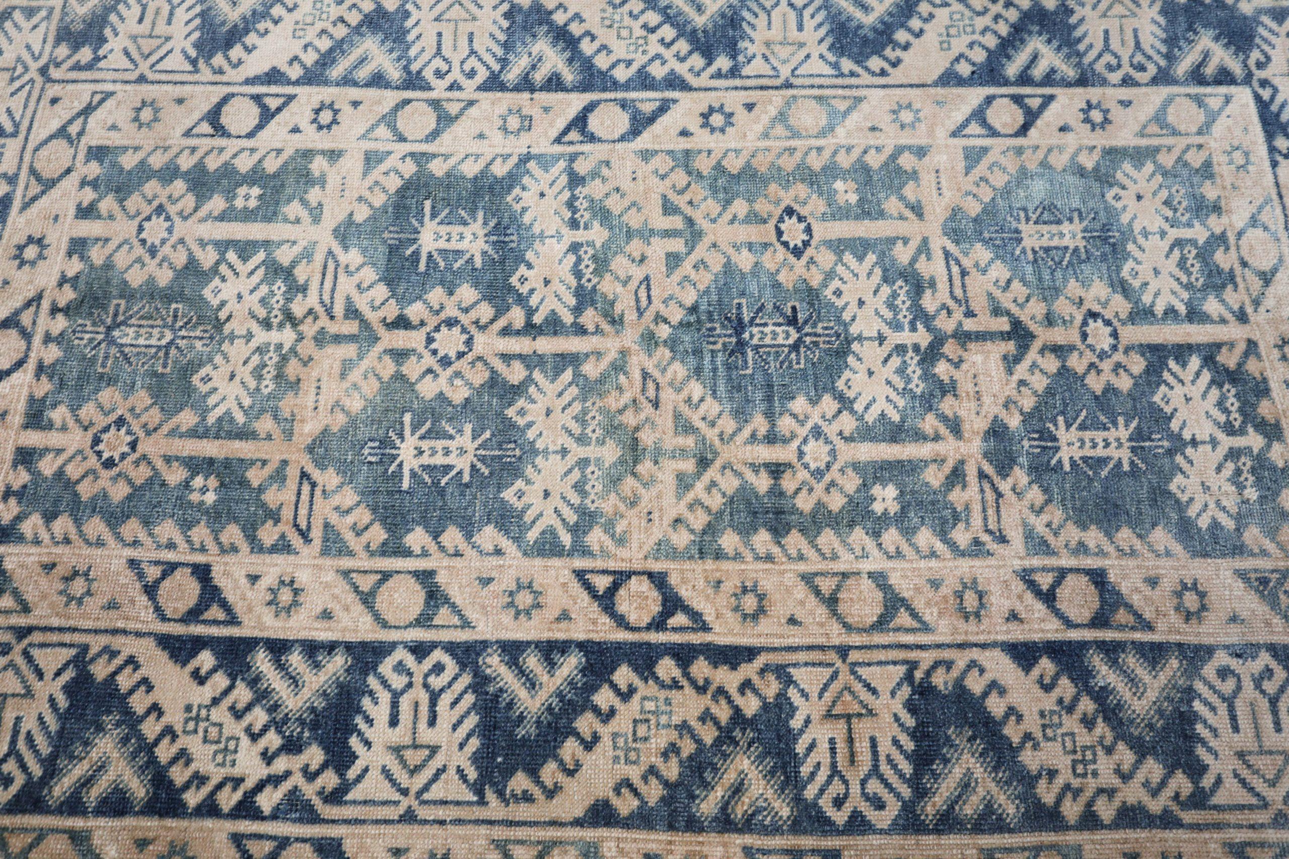 XX secolo Tappeto Turkey Anatoly Small - Lana Grigio Avorio Blu Navy Design - 93121 in vendita