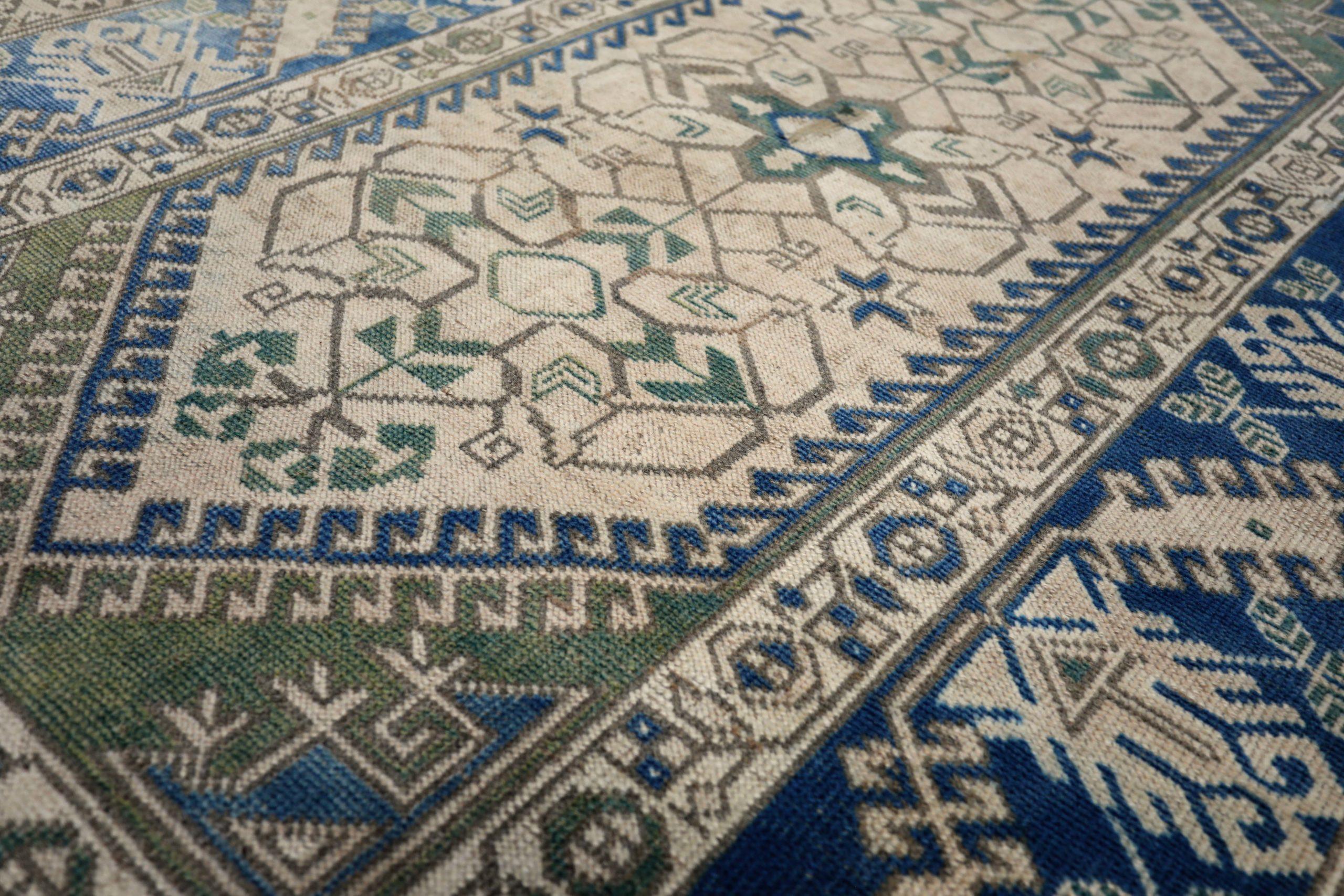 Turco Tappeto Turkey Anatoly Small - Lana Verde Avorio Blu Navy Design - 93143 in vendita