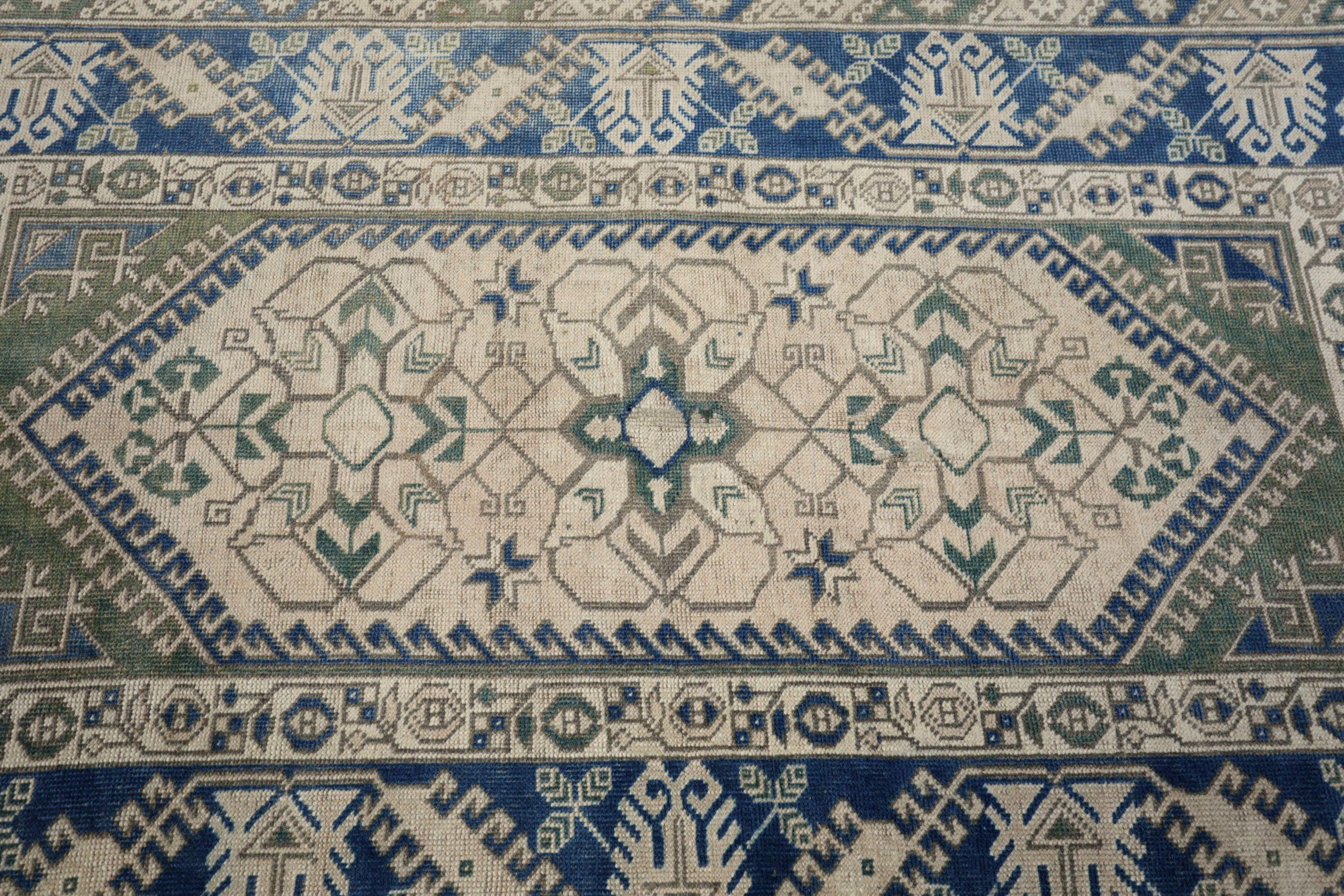 XX secolo Tappeto Turkey Anatoly Small - Lana Verde Avorio Blu Navy Design - 93143 in vendita
