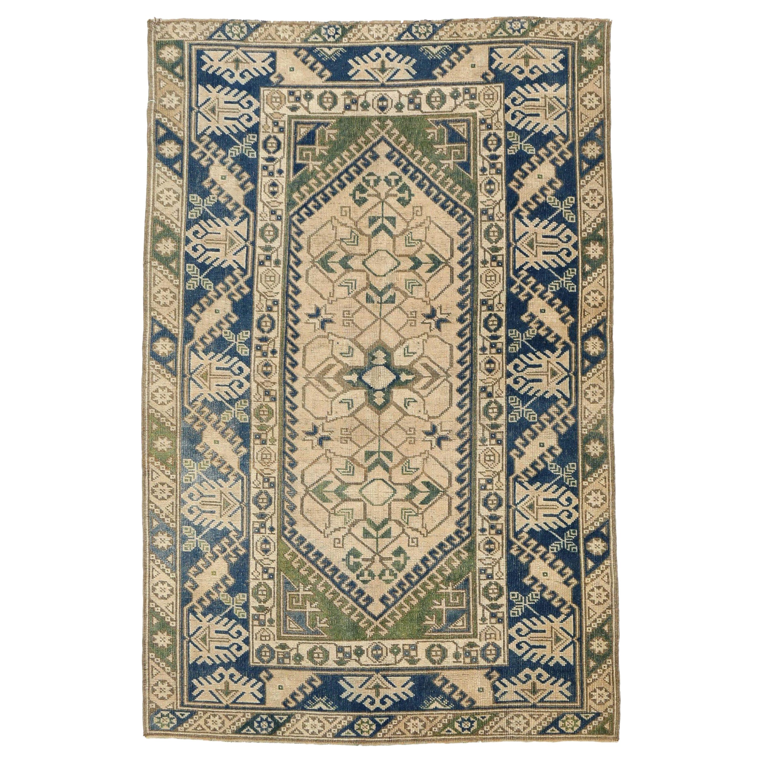 Tappeto Turkey Anatoly Small - Lana Verde Avorio Blu Navy Design - 93143 in vendita