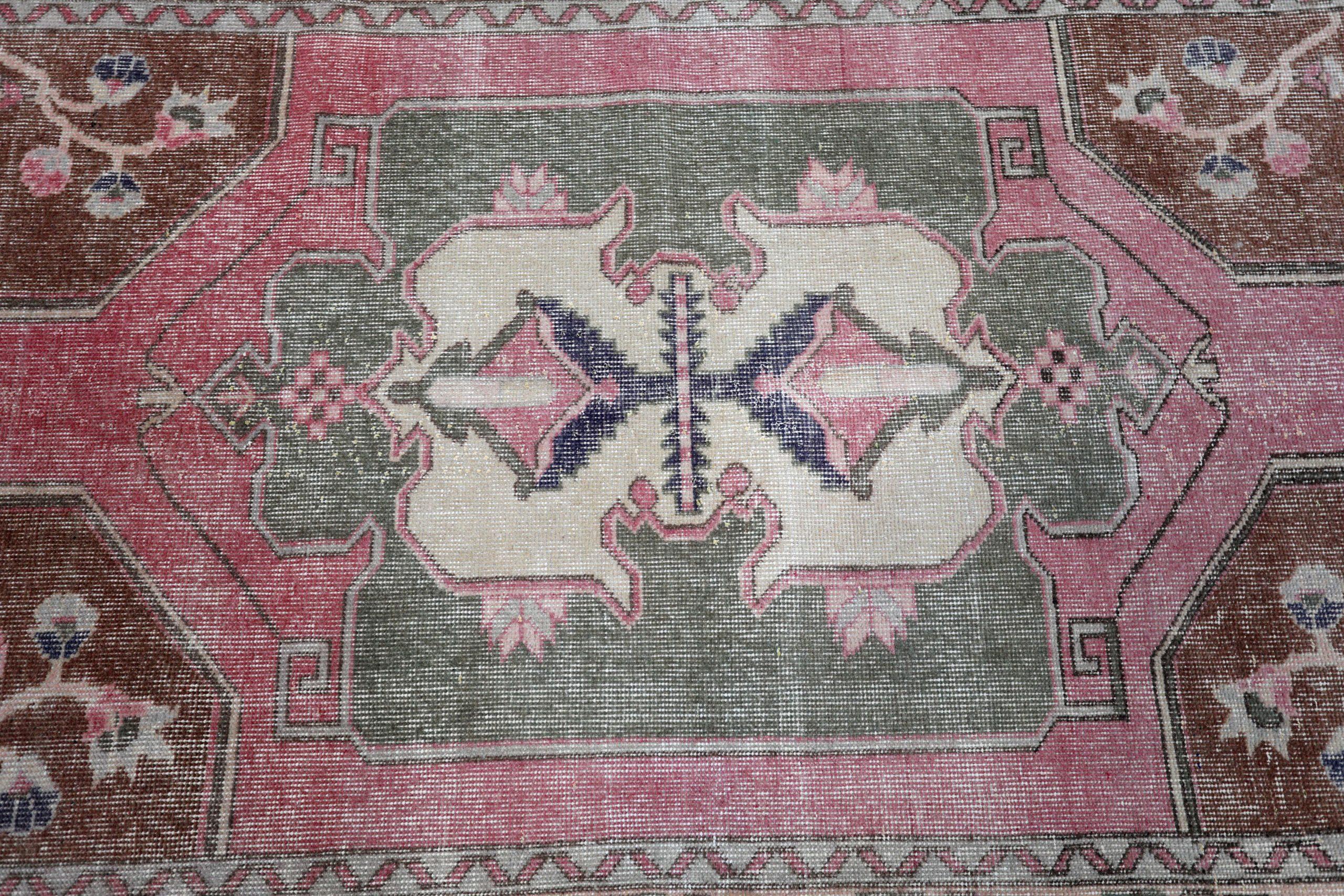Türkischer Anatoly Kleiner Teppich - Wolle Grün Elfenbein Rosa Rot Design - 93247 im Angebot 1