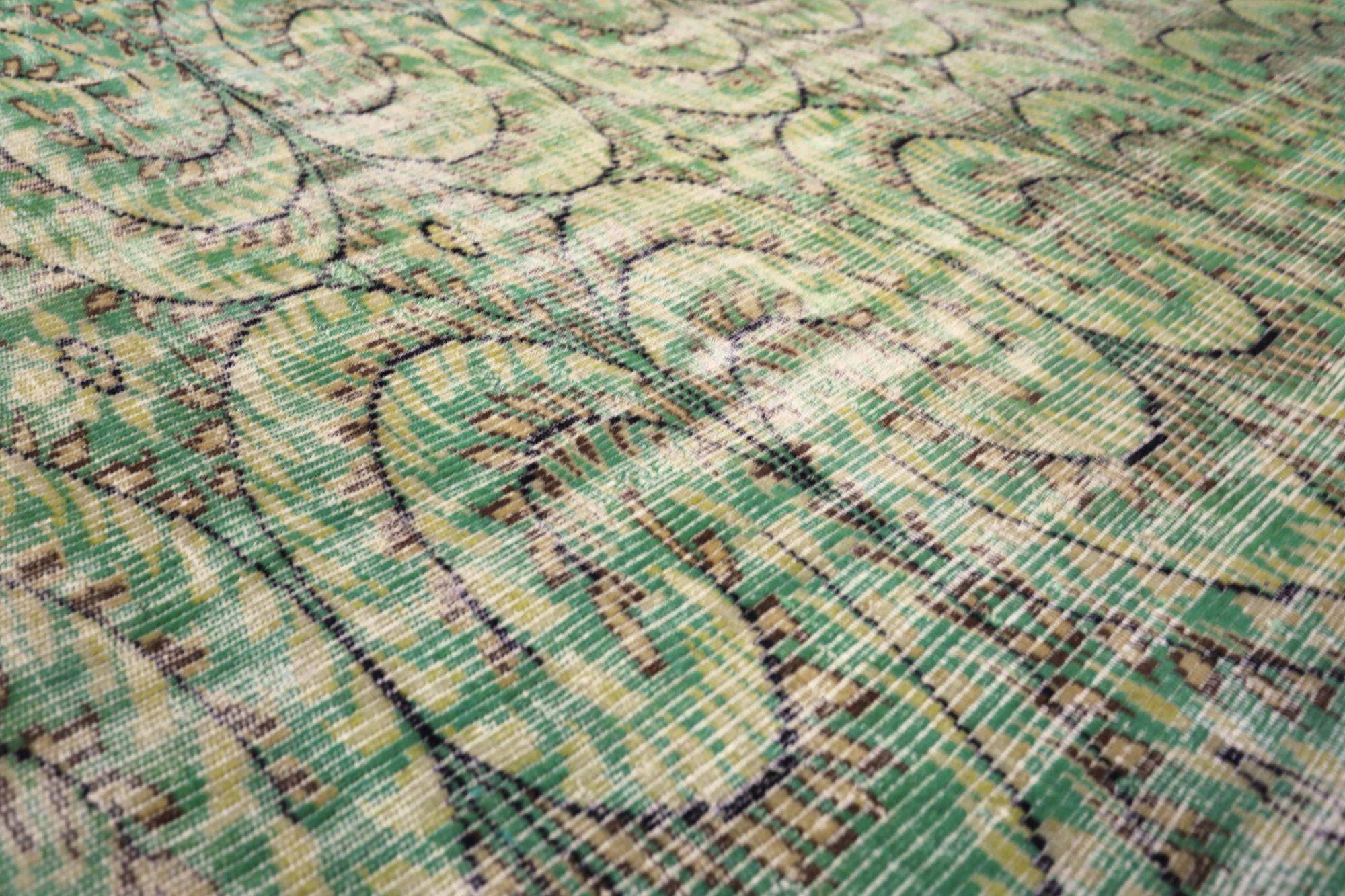 Petit tapis turc Anatoly - Design en laine vert ivoire jaune - 93183 Excellent état - En vente à Dallas, TX