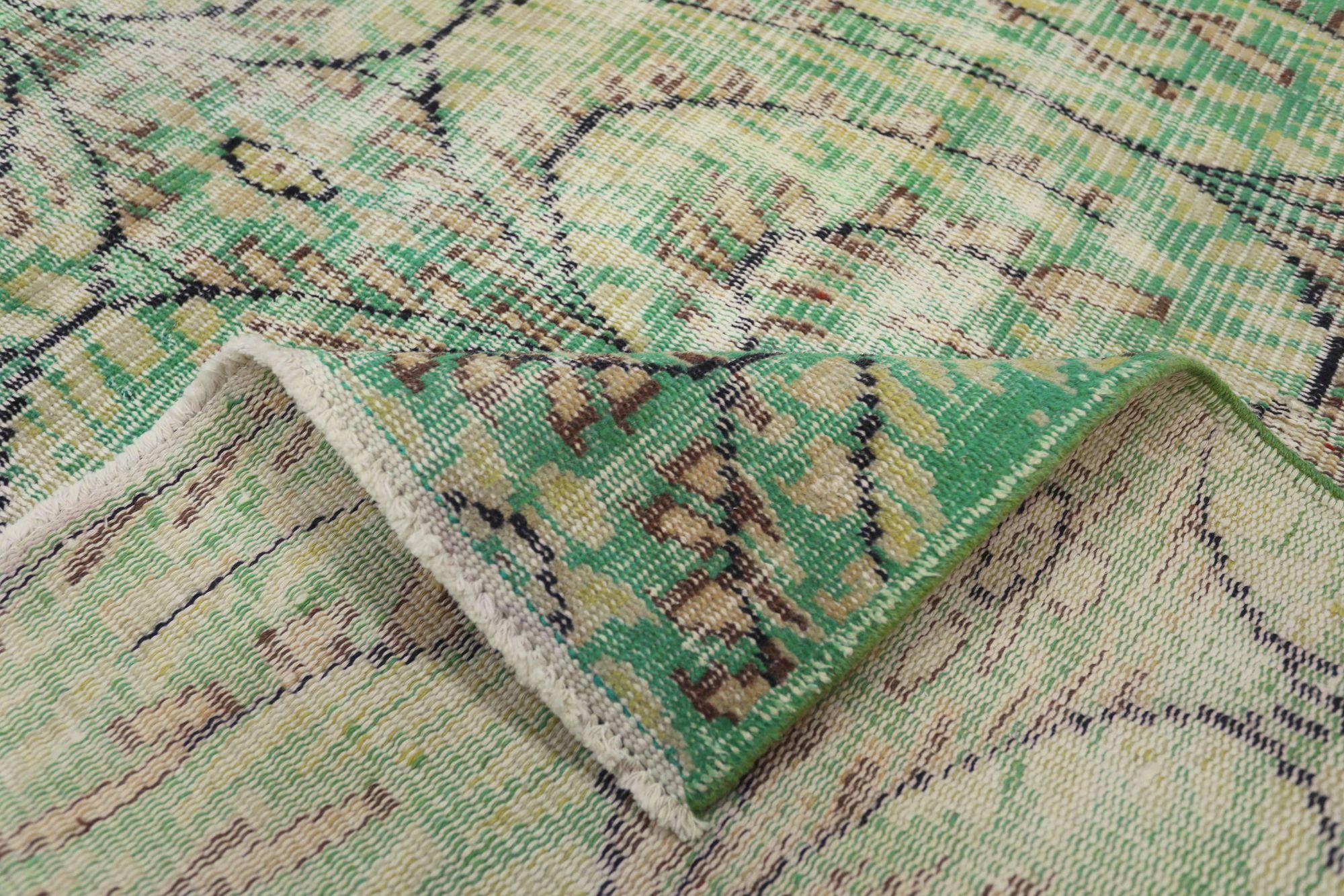 20ième siècle Petit tapis turc Anatoly - Design en laine vert ivoire jaune - 93183 en vente