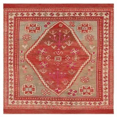 Petit tapis turc Anatoly - Laine ivoire bleu clair bleu rouge motif 92998