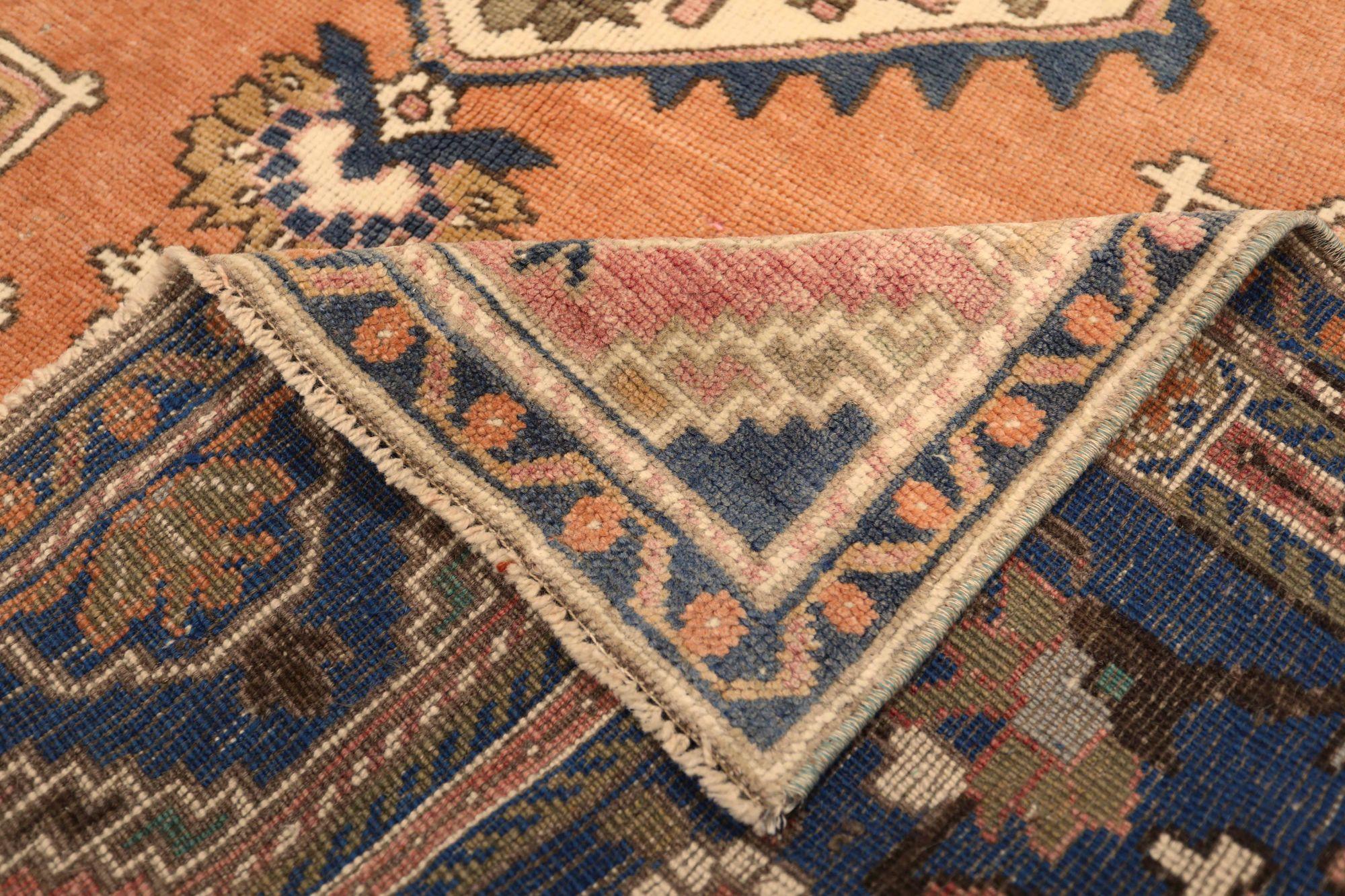 20th Century Turkey Anatoly Small Rug - Wool Ivory Navy Blue Orange Design - 93067 For Sale