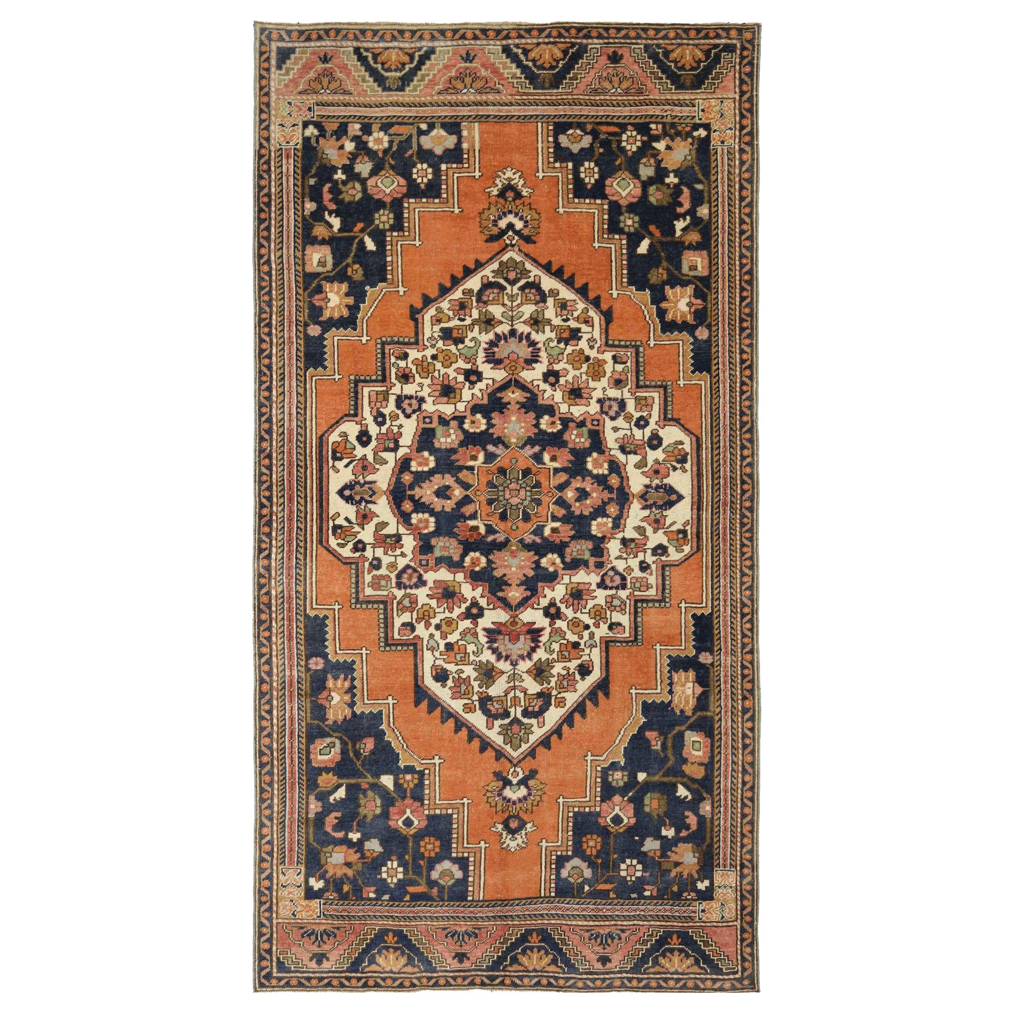 Tappeto Turkey Anatoly Small - Lana Avorio Blu Navy Arancione Design - 93067