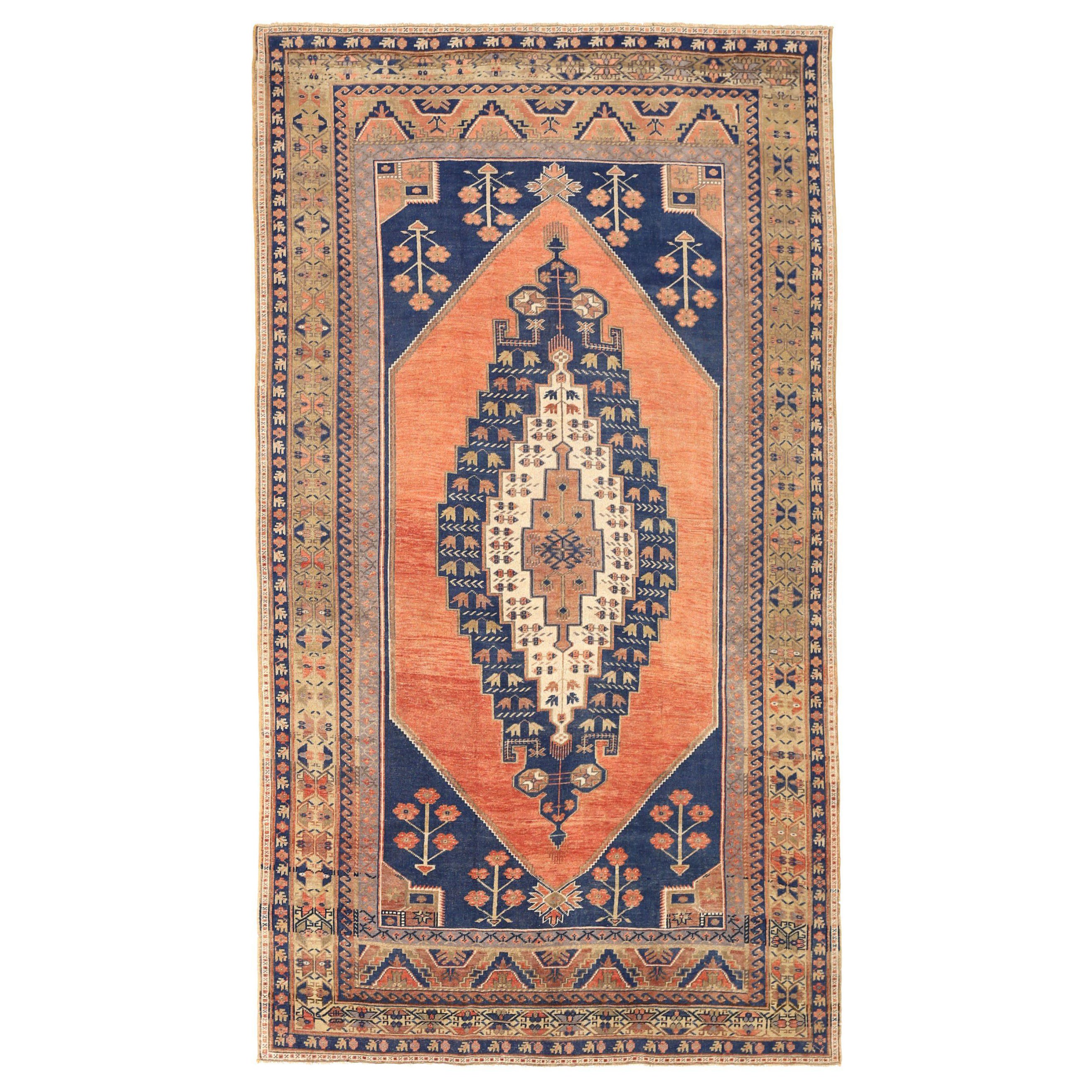 Turkey Anatoly Kleiner Teppich - Wolle Elfenbein Marineblau Blau Rosa Design - 92749