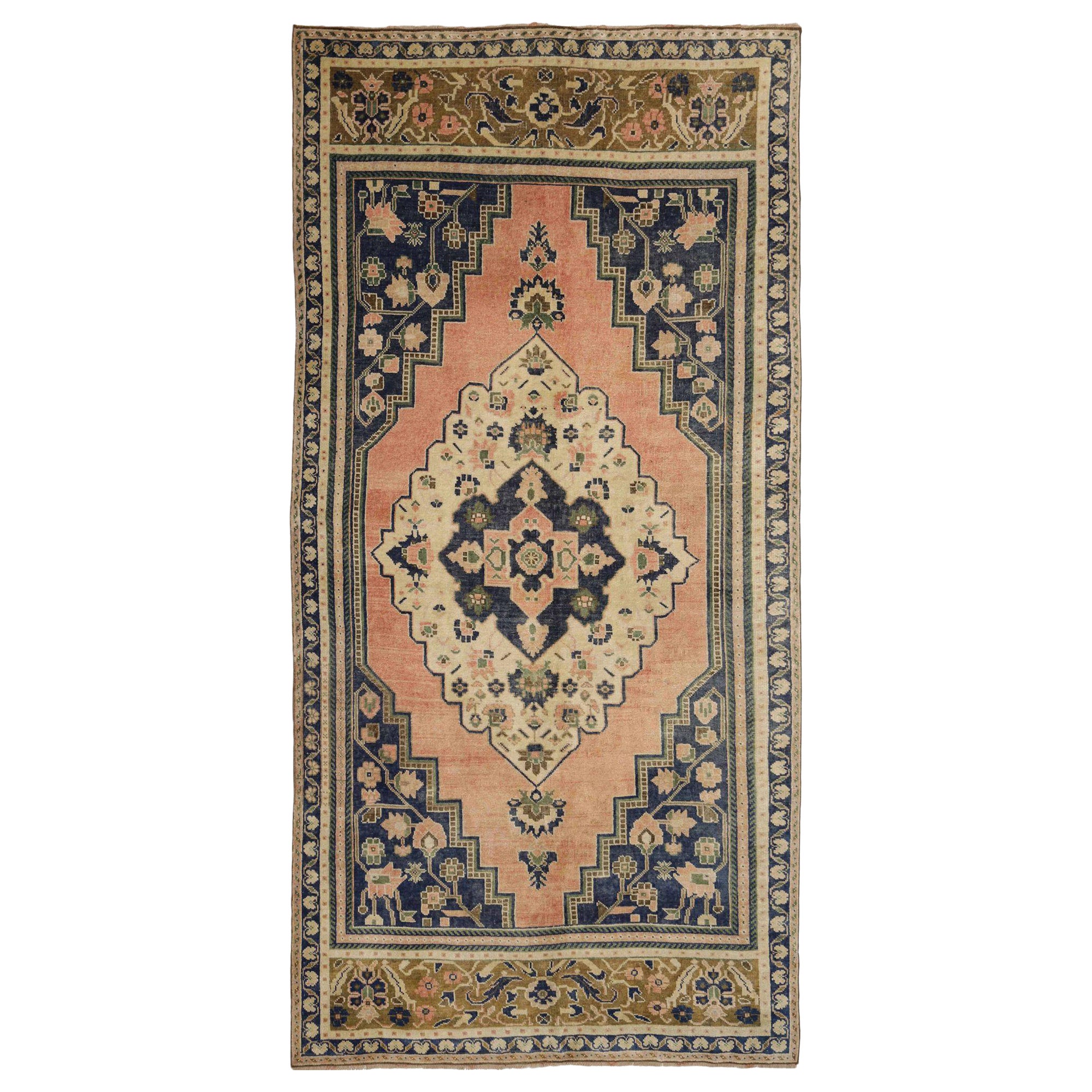 Türkischer Anatoly Kleiner Teppich - Wolle Elfenbein Marineblau Blau Rosa Design - 93025