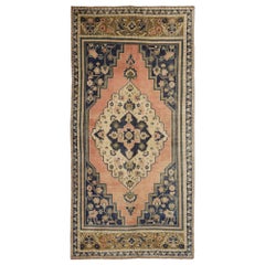 Türkischer Anatoly Kleiner Teppich - Wolle Elfenbein Marineblau Blau Rosa Design - 93025