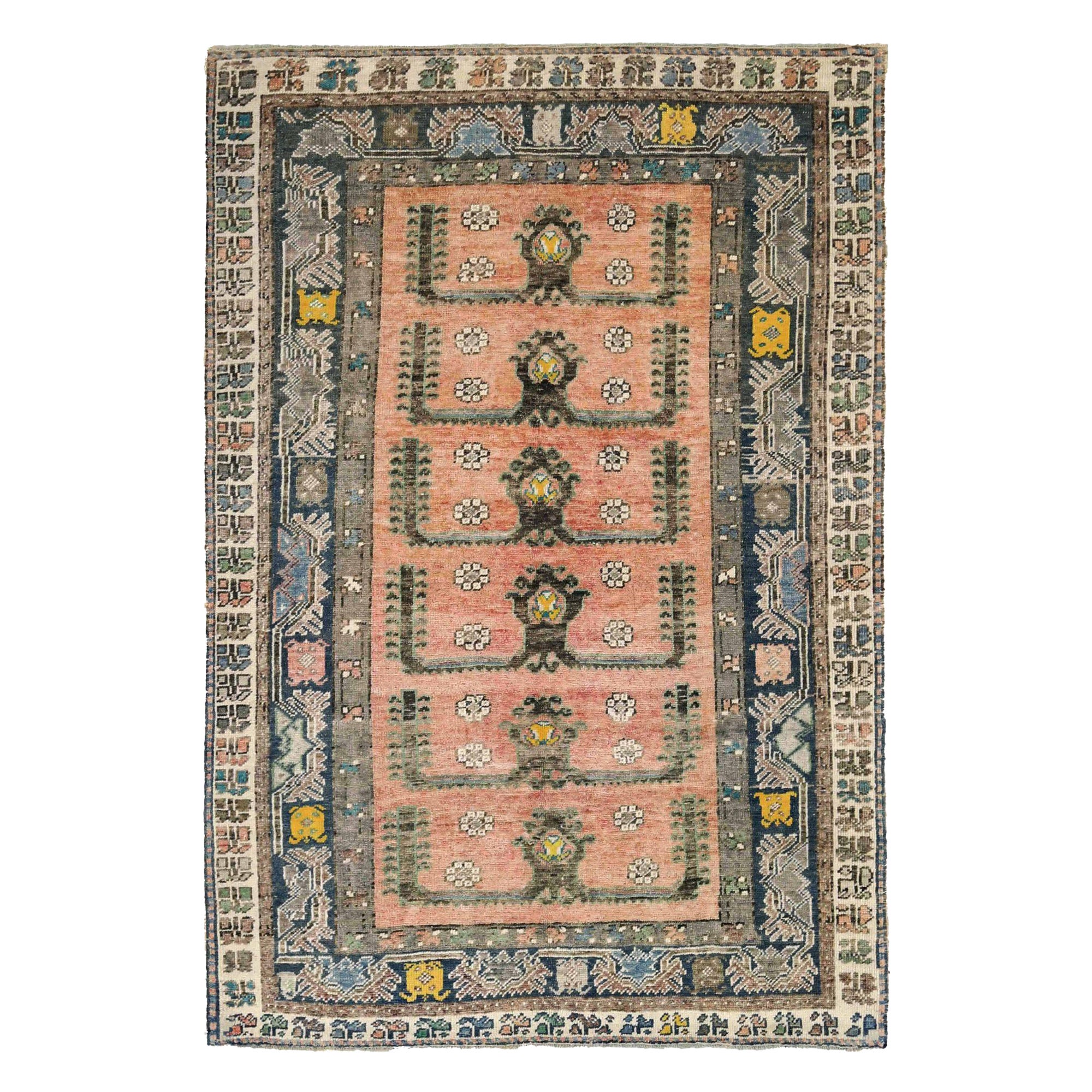 Türkei Anatoly Kleiner Teppich - Wolle Elfenbein Marineblau Rosa Gelb - 93165