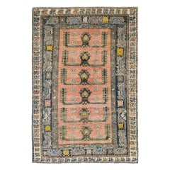 Türkei Anatoly Kleiner Teppich - Wolle Elfenbein Marineblau Rosa Gelb - 93165
